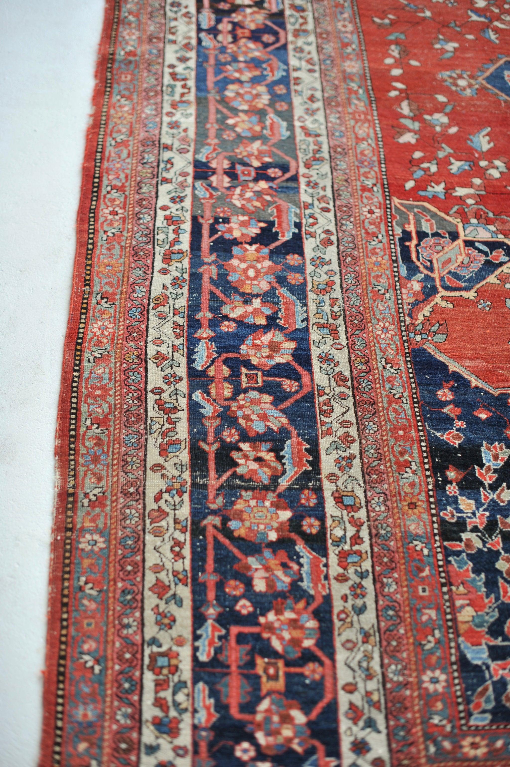 Dyed Antique Rug with Gorgeous Medallion and Variations of Strawberry Field, c.1910's For Sale