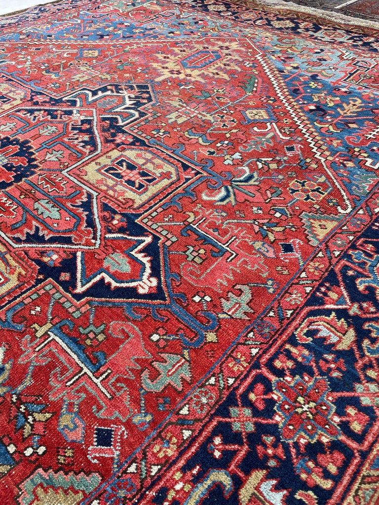 Antique Rug with Ice to Denim Blue with Greens and Stunning Crisp ...