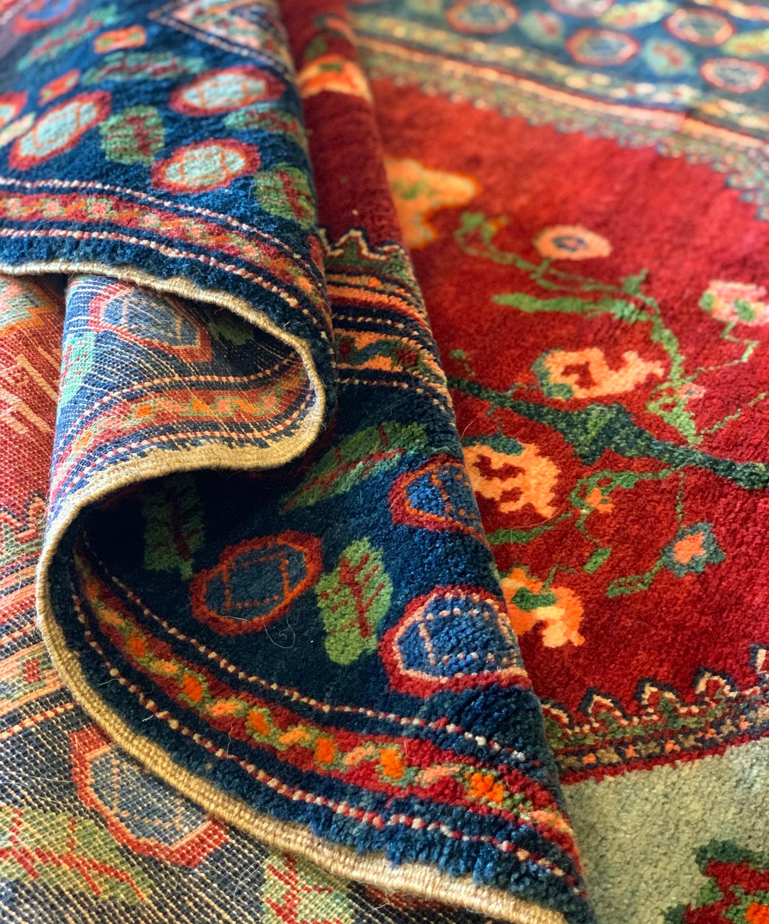 Antique Rugs Armenian Carpet, Handwoven Blue Red Wool Area Rug In Excellent Condition For Sale In Hampshire, GB