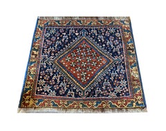 Antique Rugs Blue Caucasian Rug, Small Handmade Oriental Wool Carpet