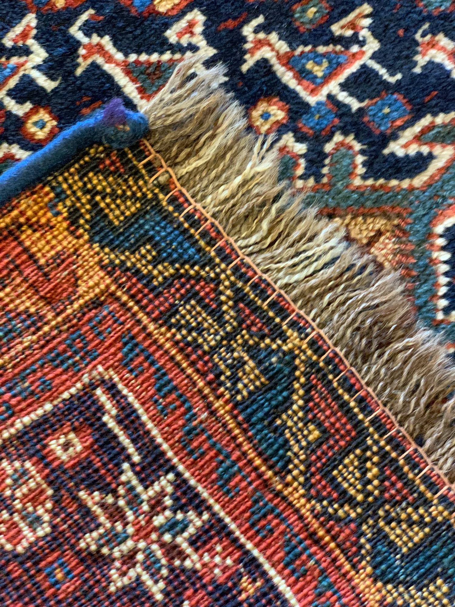 Antique Rugs Blue Caucasian Rug, Small Handmade Oriental Wool Carpet In Excellent Condition For Sale In Hampshire, GB