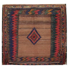 Antique Rugs, Brown "Sofreh" Wool Carpet, Small Square Kilims Area Rug