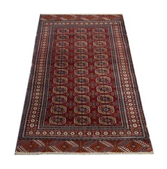 Antique Rugs Bukhara Area Rug Handwoven Red Wool Oriental Carpet