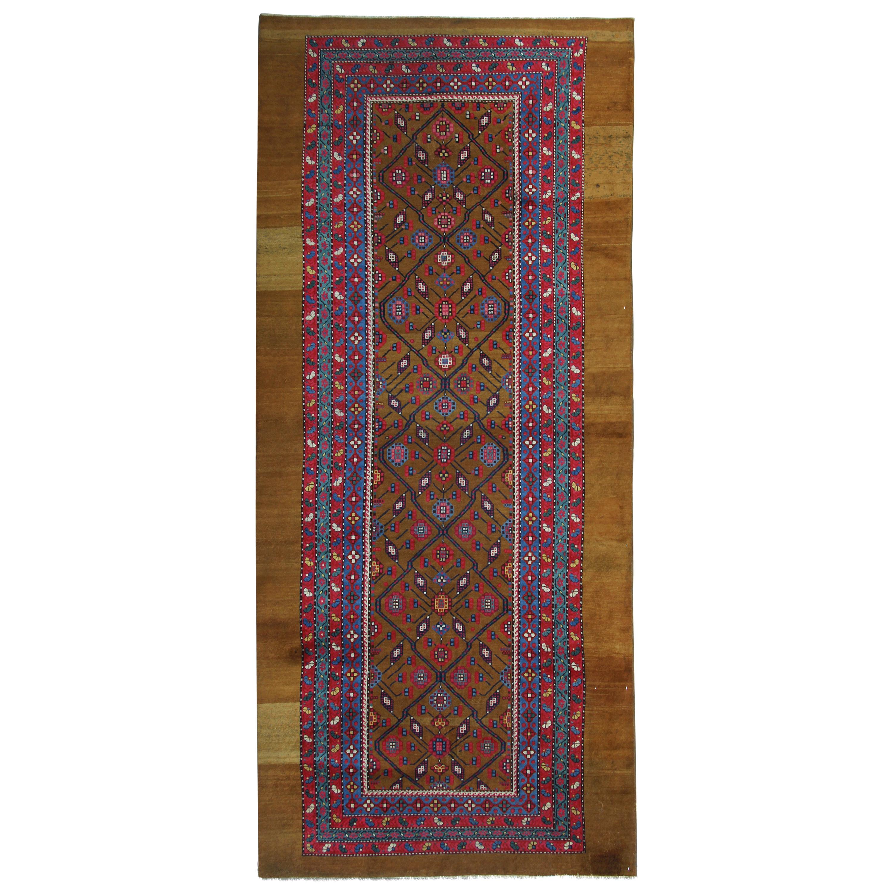 Tapis anciens, tapis de couloir caucasien en pure laine camel faits à la main, tapis orientaux 