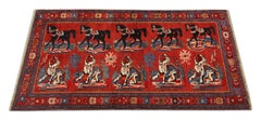 Antique Rugs Caucasian Karabagh, Red Floor Rugs, Animal Design Handmade Carpet