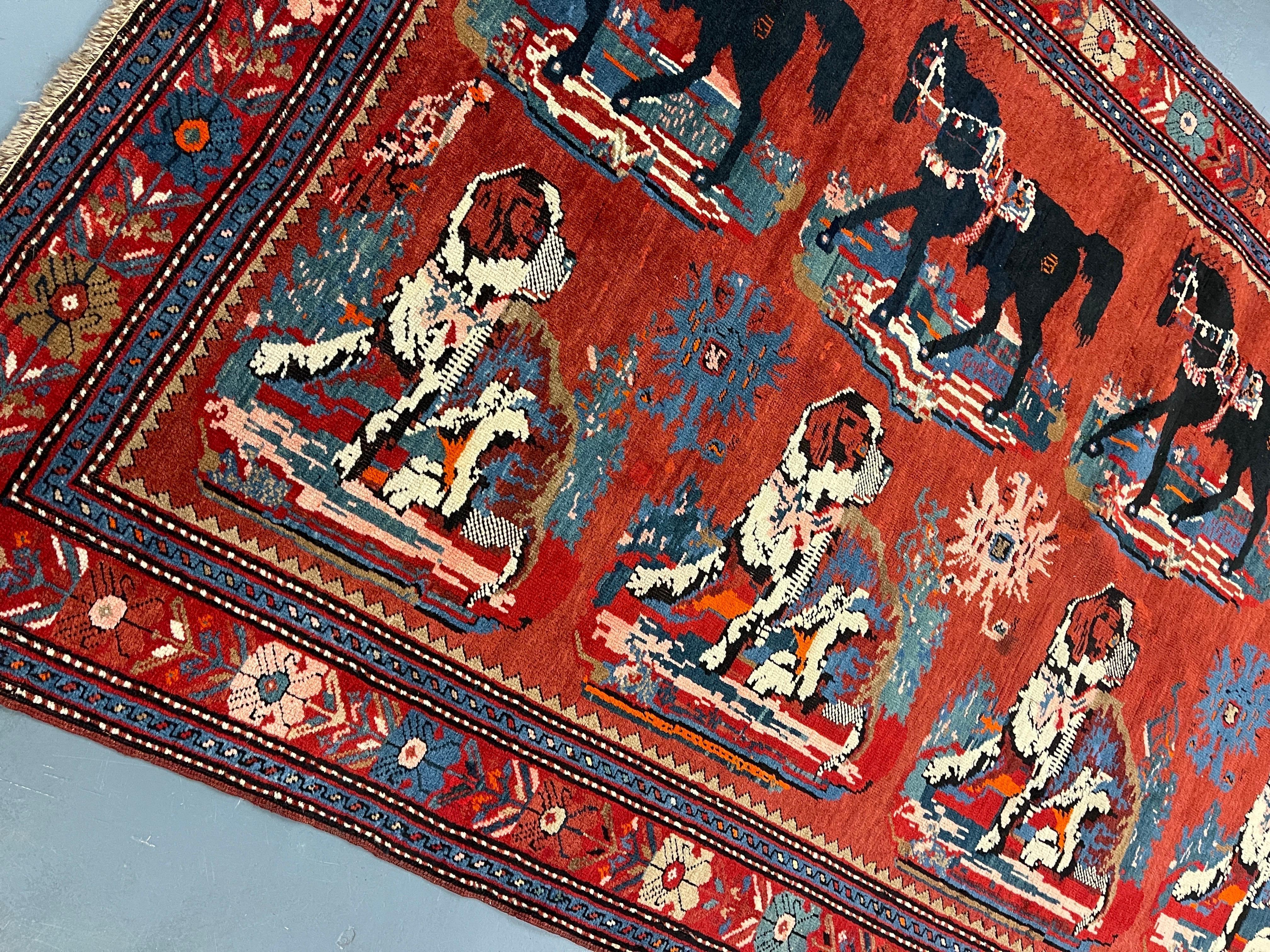 Antique Rugs Caucasian Karabagh, Red Floor Rugs, Animal Design Handmade Carpet In Excellent Condition For Sale In Hampshire, GB