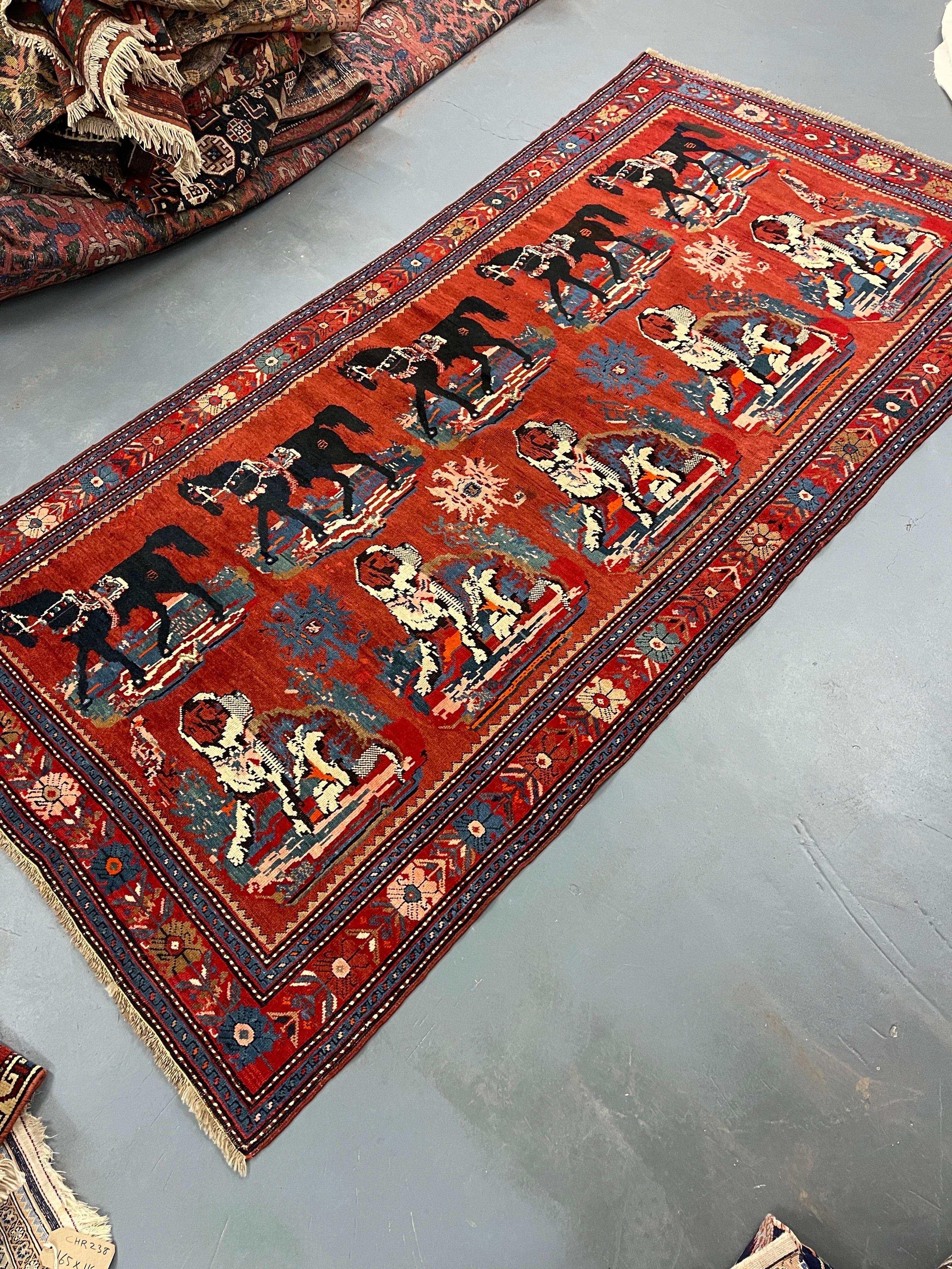 Mid-20th Century Antique Rugs Caucasian Karabagh, Red Floor Rugs, Animal Design Handmade Carpet For Sale