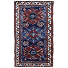 Antique Rugs Caucasian Kazak Rug, Handmade Carpet Blue Oriental Rug for Sale