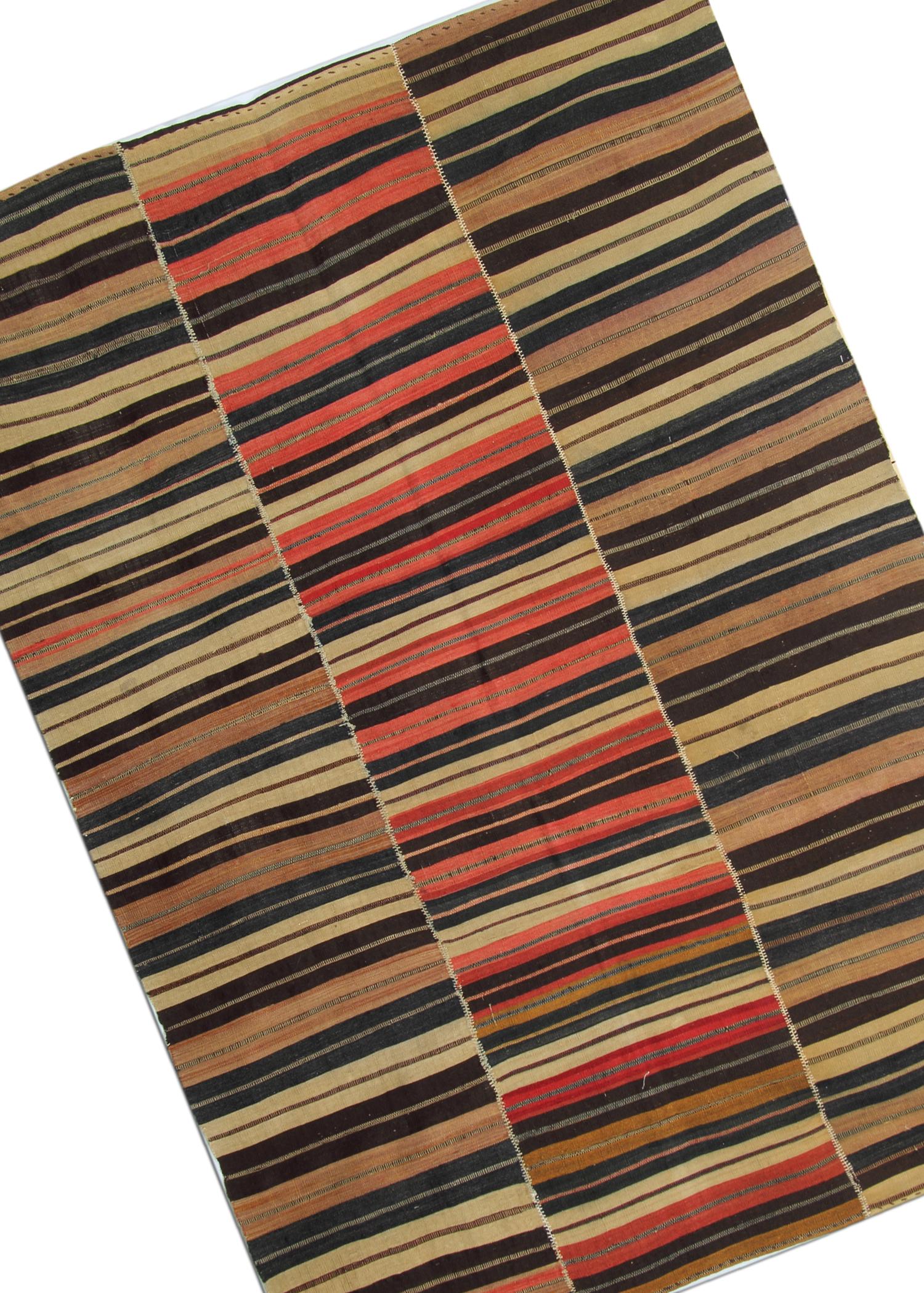 Début du 20ème siècle Tapis Kilim caucasien d'antiquités Tapis Jajim traditionnel rayé en laine en vente