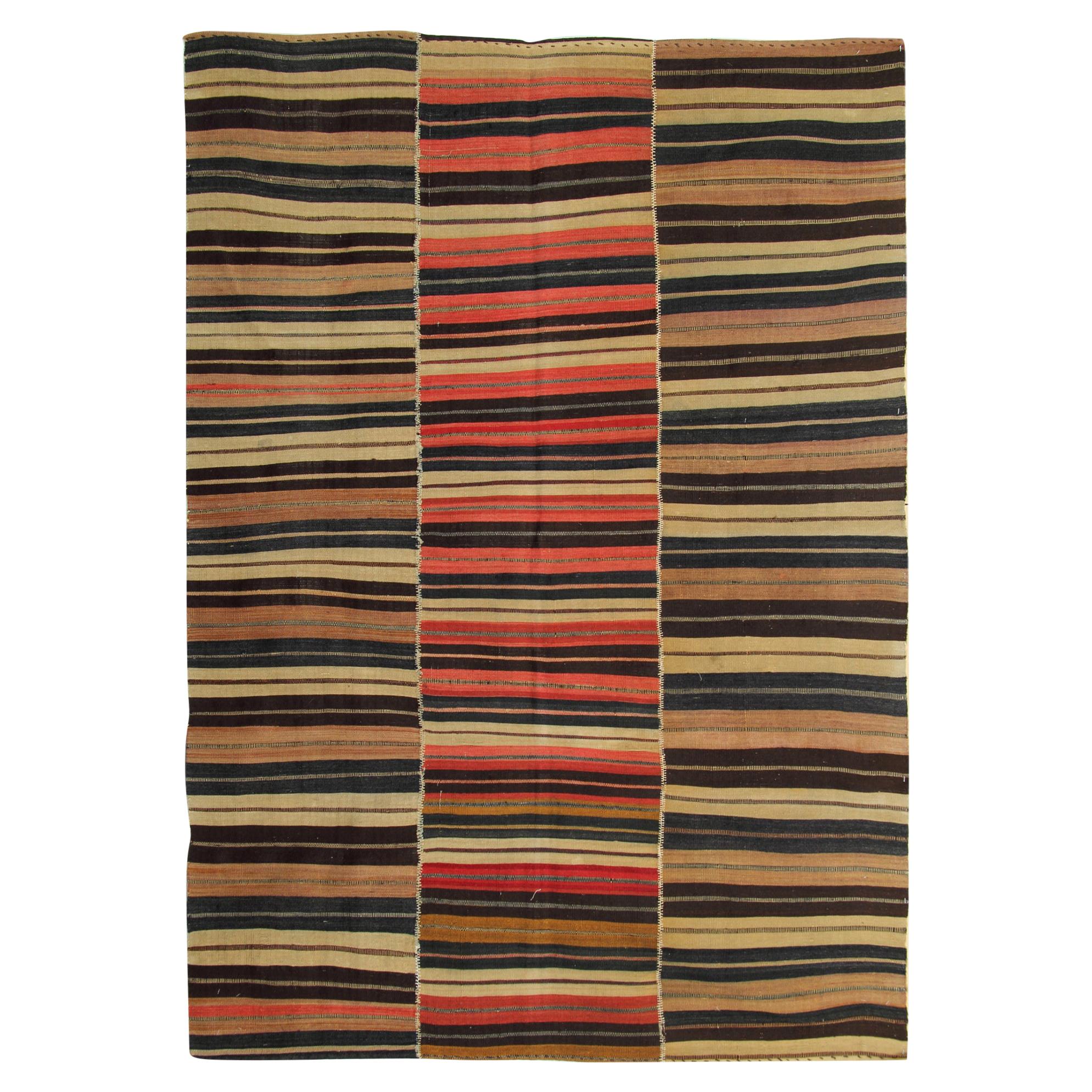 Antique Rugs Caucasian Kilim Rug Jajim Traditional Wool Striped Carpet For Sale