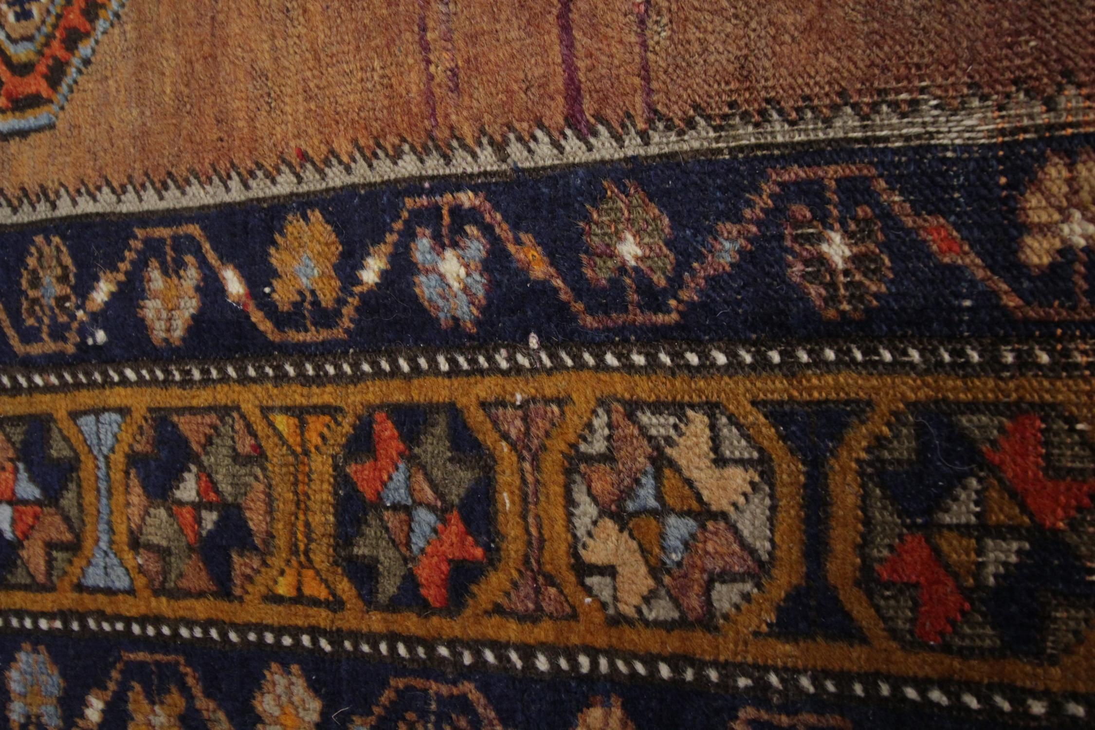 Antique Rugs Caucasian Wool Area Rug, Oriental Brown Carpet For Sale 1