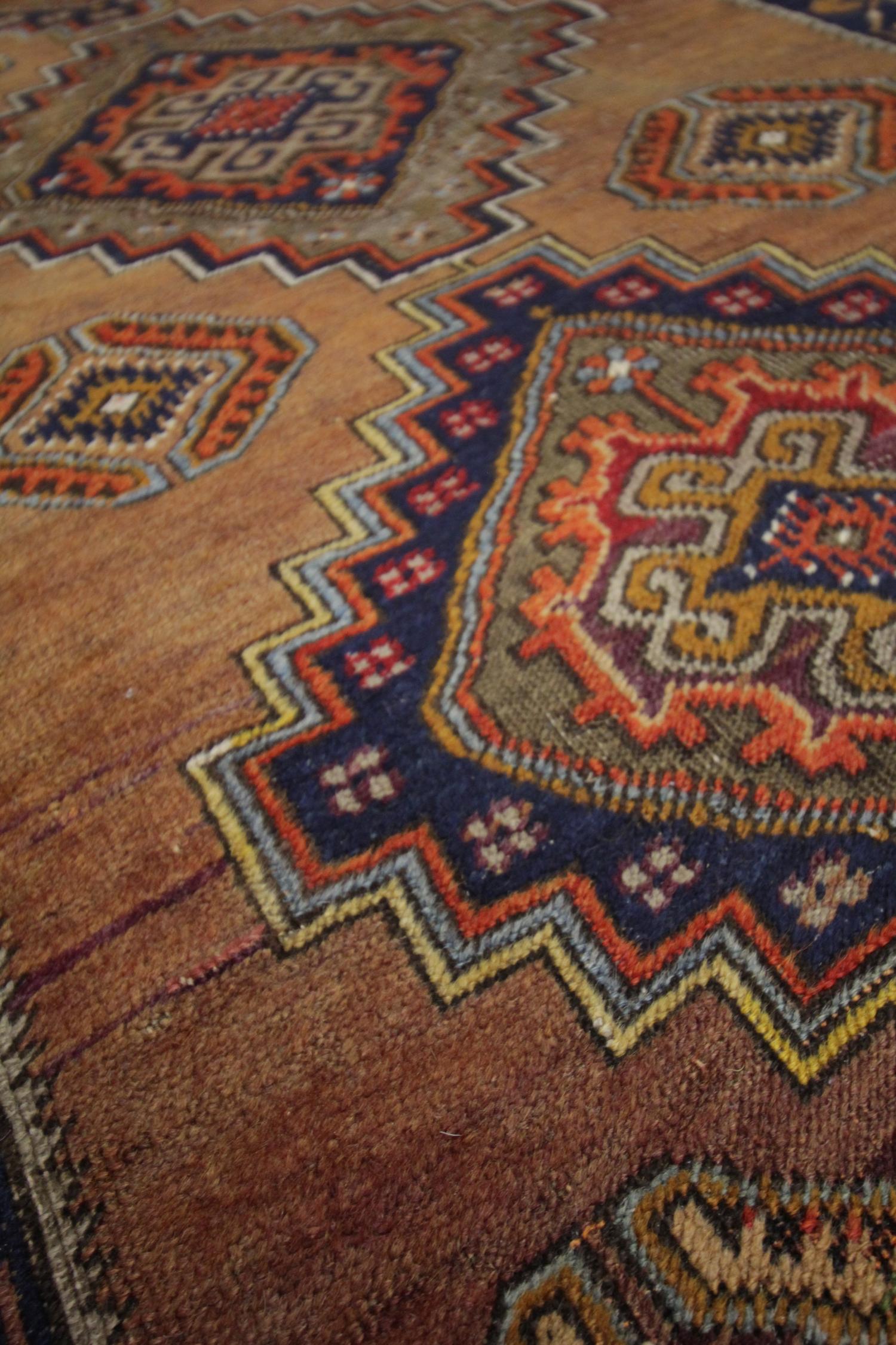 Antique Rugs Caucasian Wool Area Rug, Oriental Brown Carpet For Sale 2