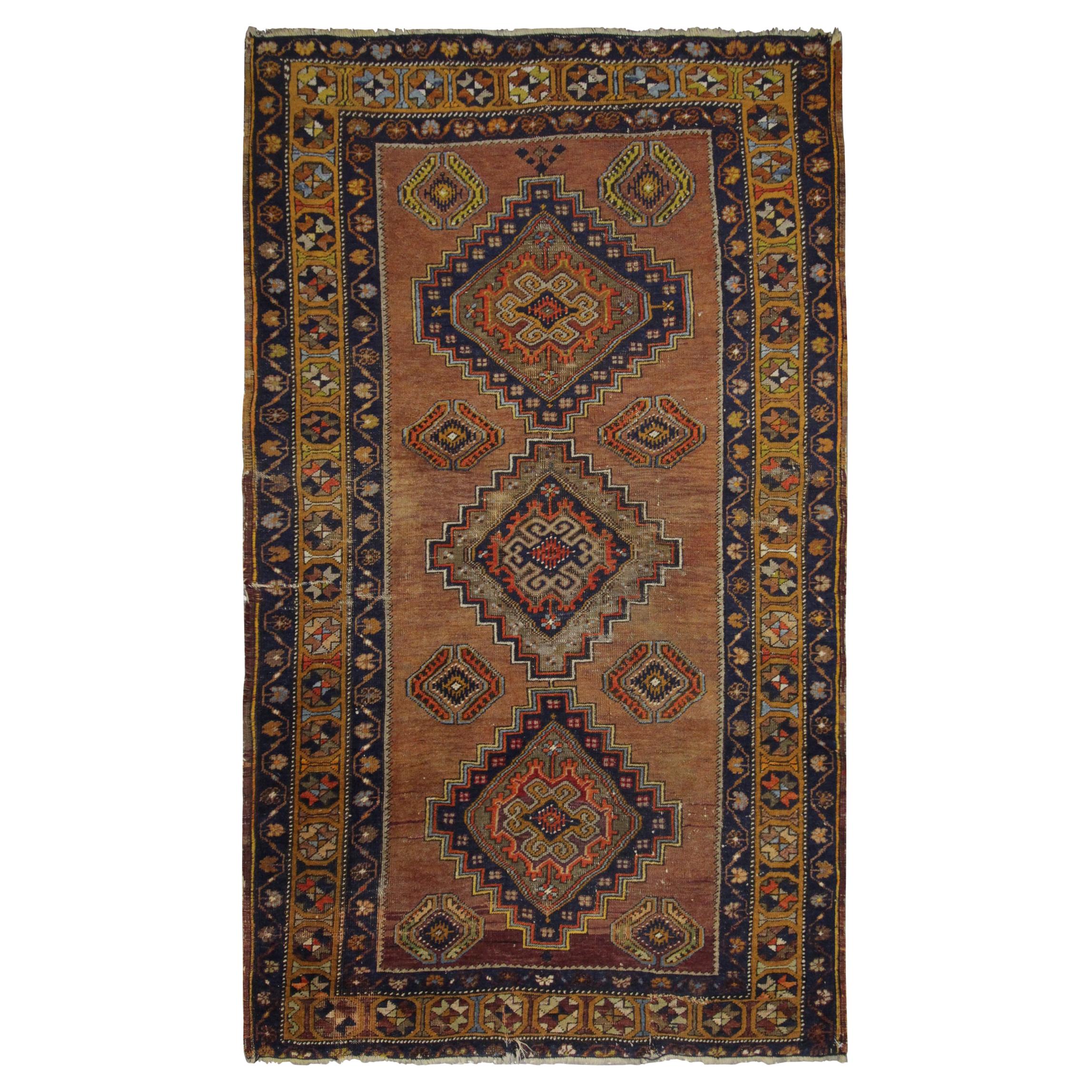Antique Rugs Caucasian Wool Area Rug, Oriental Brown Carpet