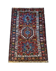 Antique Rugs Caucasian Wool Carpet, Area Rug Oriental Brown Blue