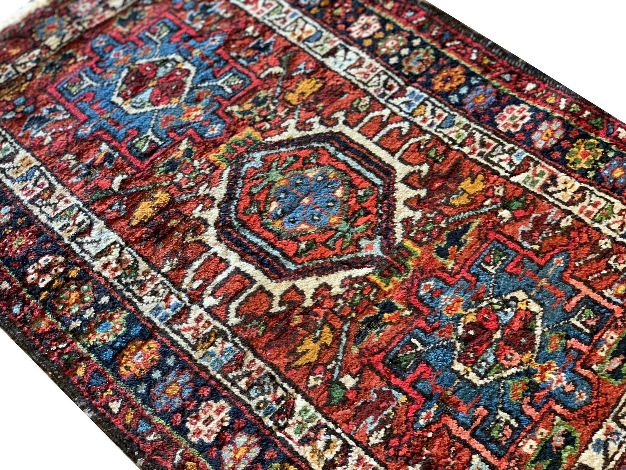 Rustic Antique Rugs Caucasian Wool Carpet, Area Rug Oriental Brown Blue For Sale