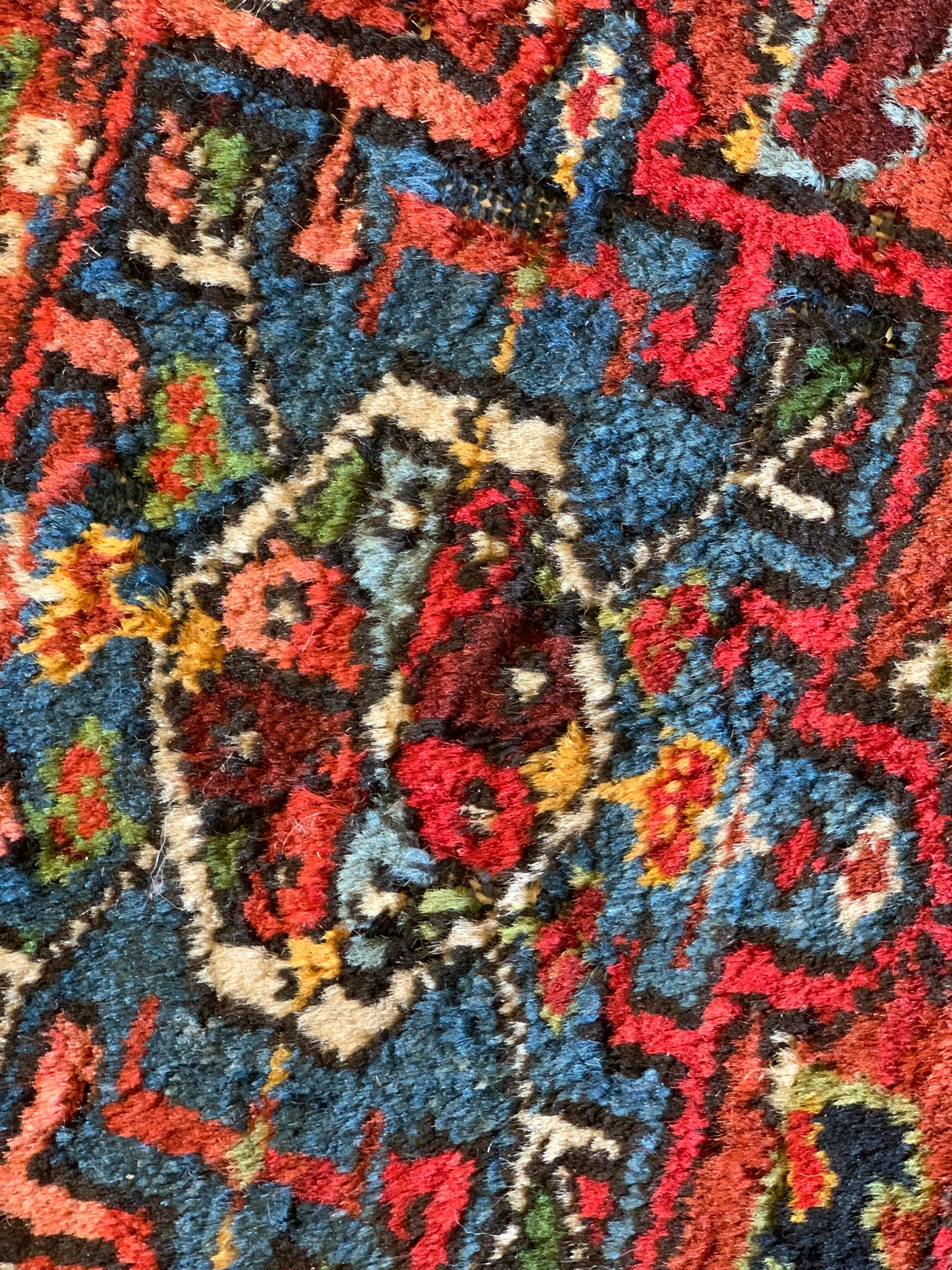 Azerbaijani Antique Rugs Caucasian Wool Carpet, Area Rug Oriental Brown Blue For Sale
