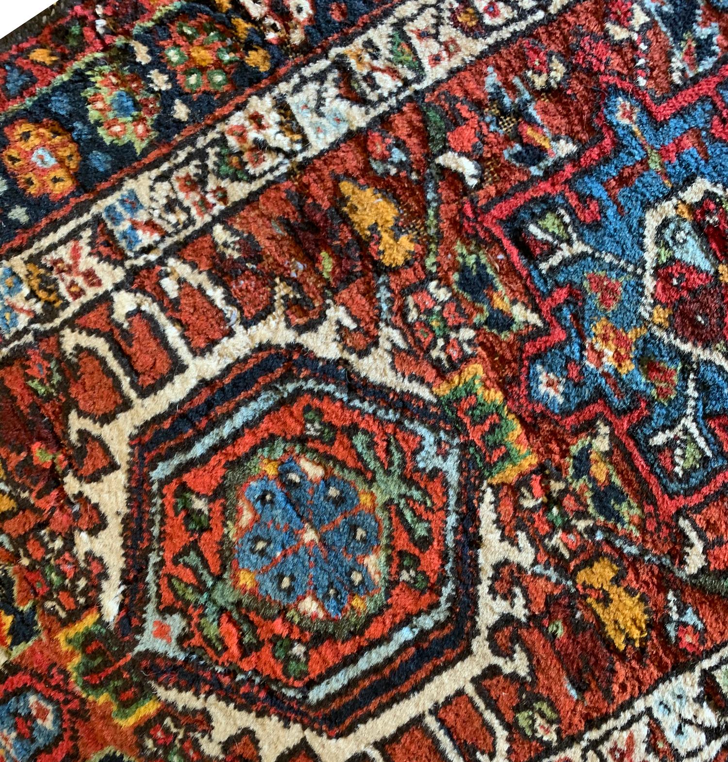 Hand-Knotted Antique Rugs Caucasian Wool Carpet, Area Rug Oriental Brown Blue For Sale