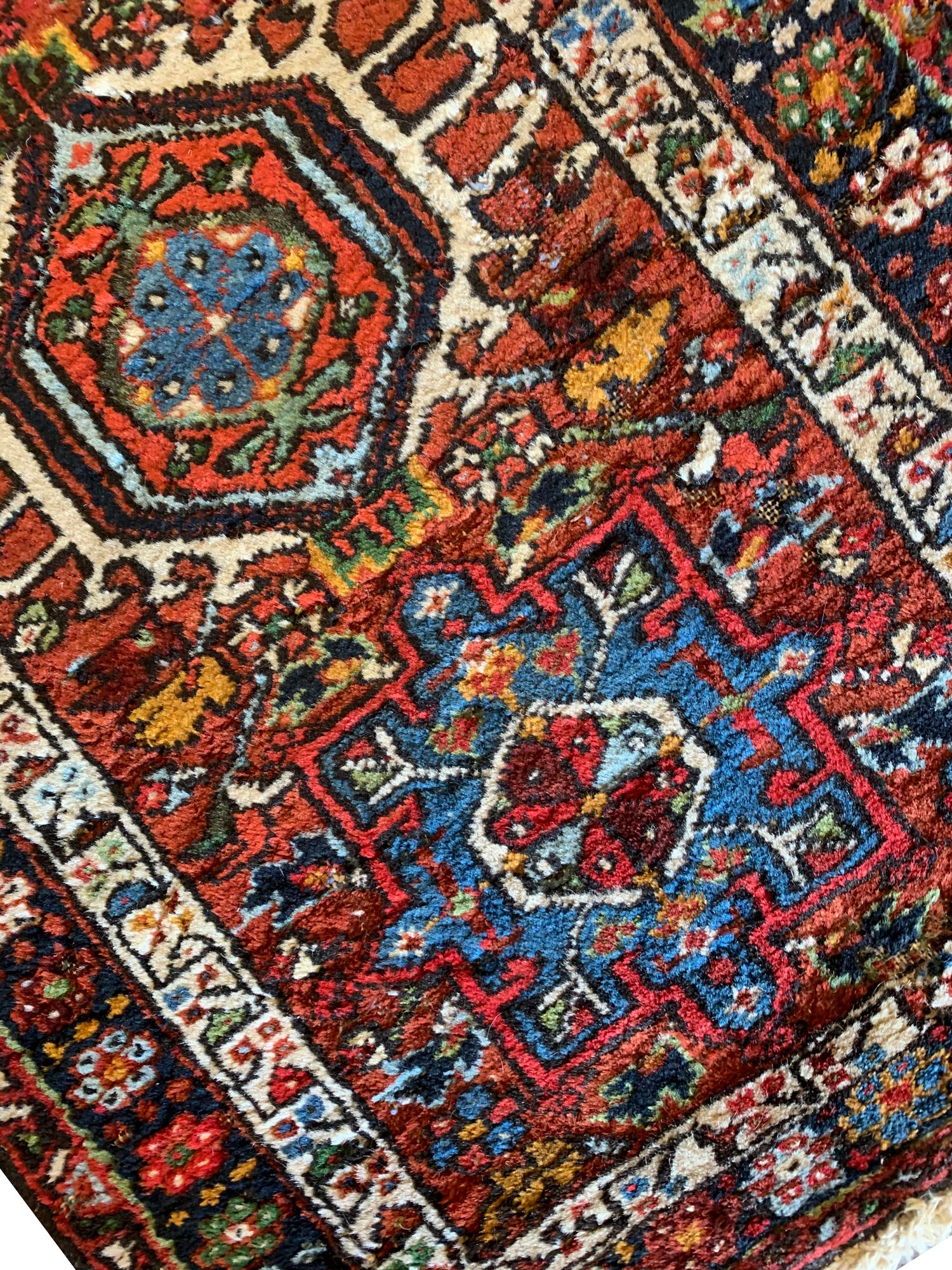 Antique Rugs Caucasian Wool Carpet, Area Rug Oriental Brown Blue In Excellent Condition For Sale In Hampshire, GB
