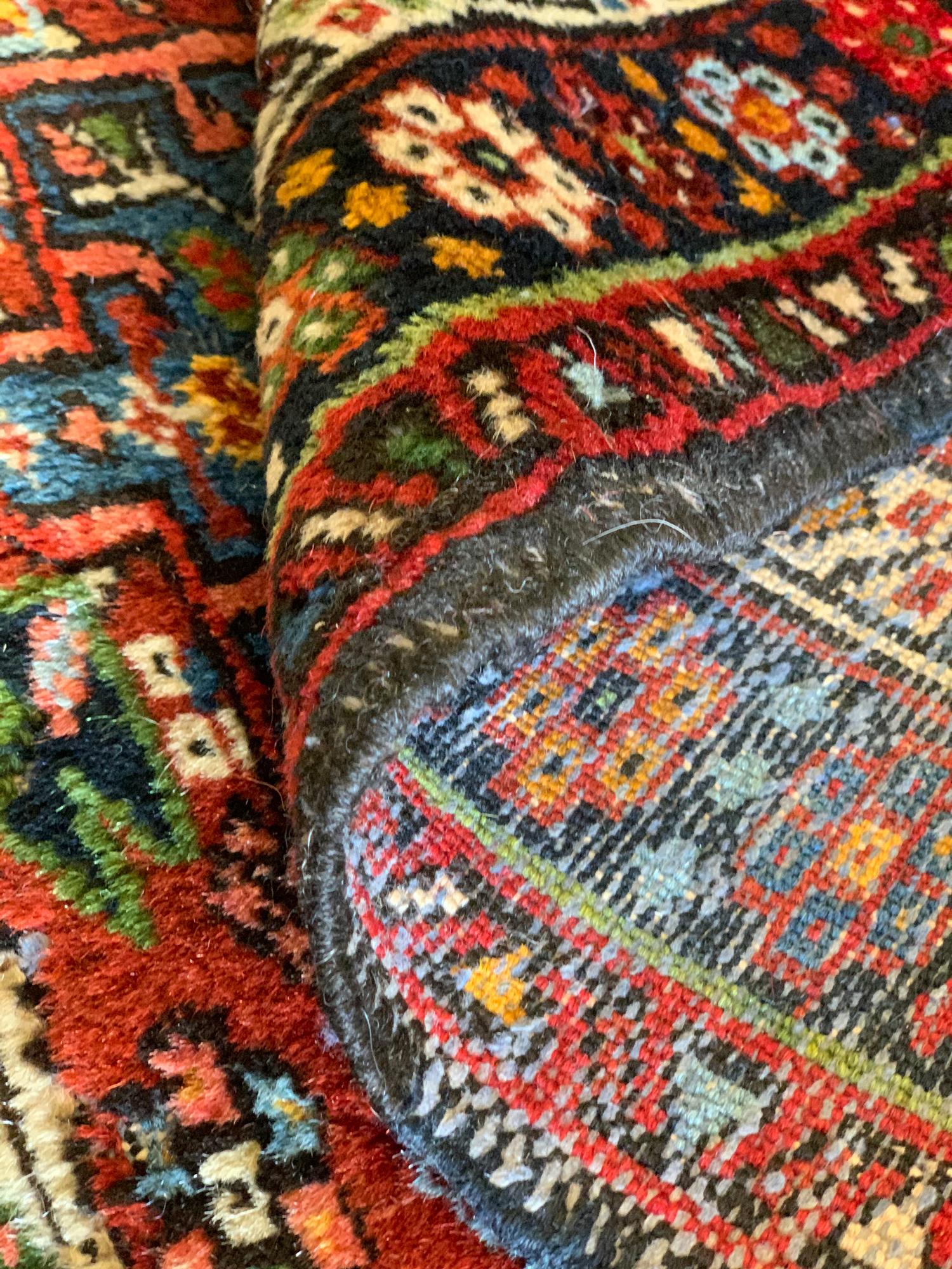 Antique Rugs Caucasian Wool Carpet, Area Rug Oriental Brown Blue For Sale 1