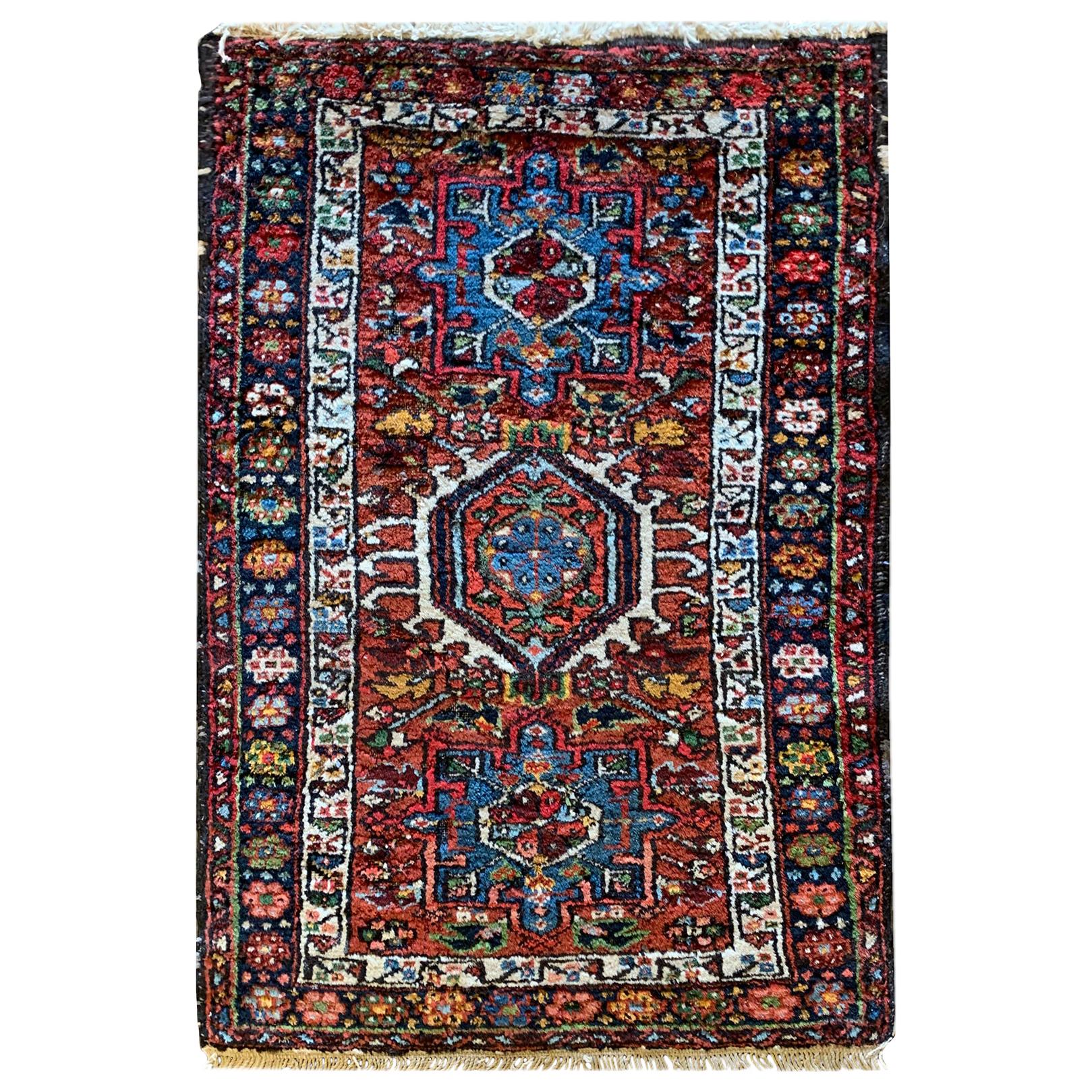 Antique Rugs Caucasian Wool Carpet, Area Rug Oriental Brown Blue For Sale