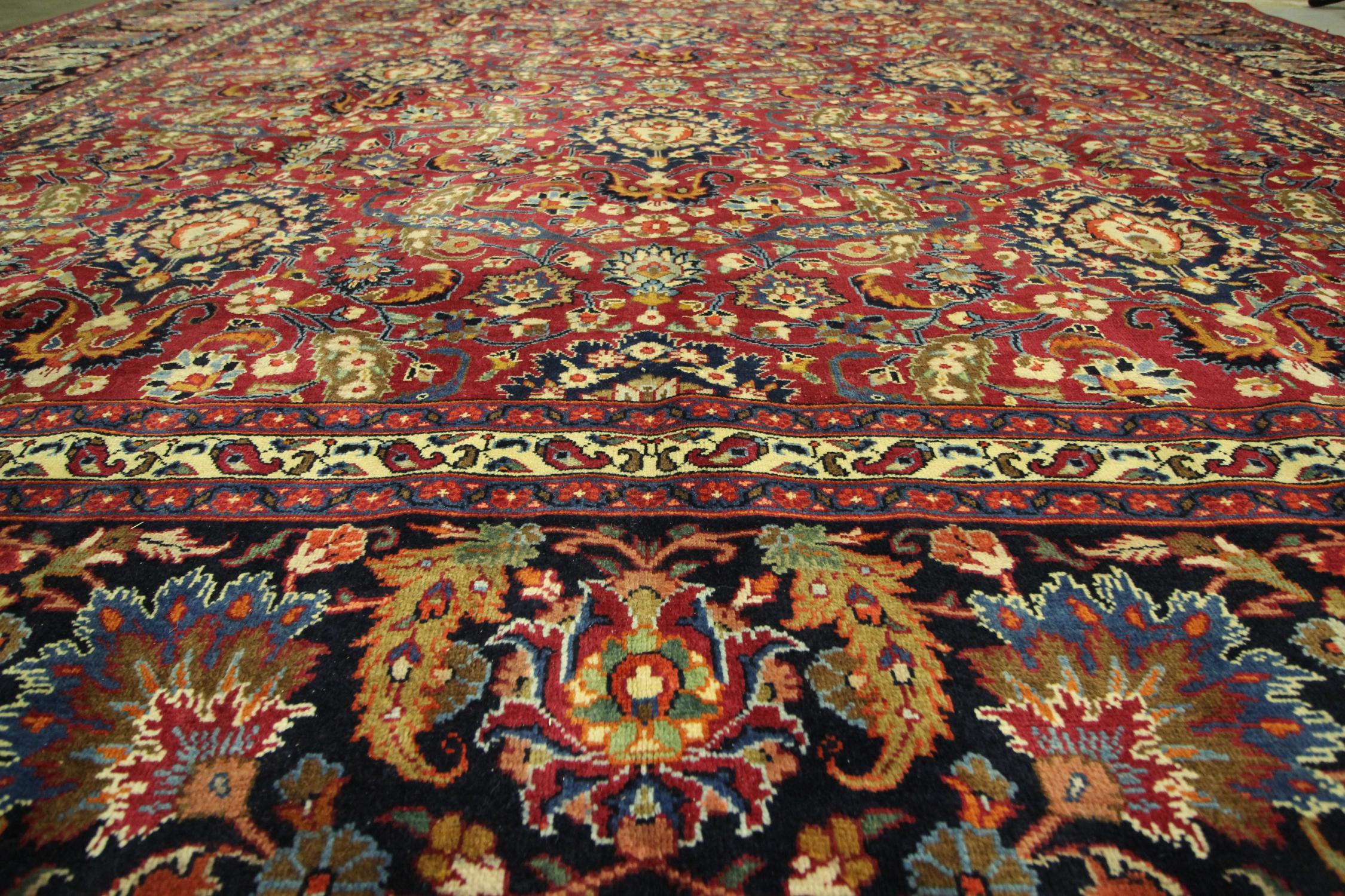 Early 20th Century Antique Rugs Crimson Red Handmade Carpet, All over Turkish Rugs for Sale For Sale