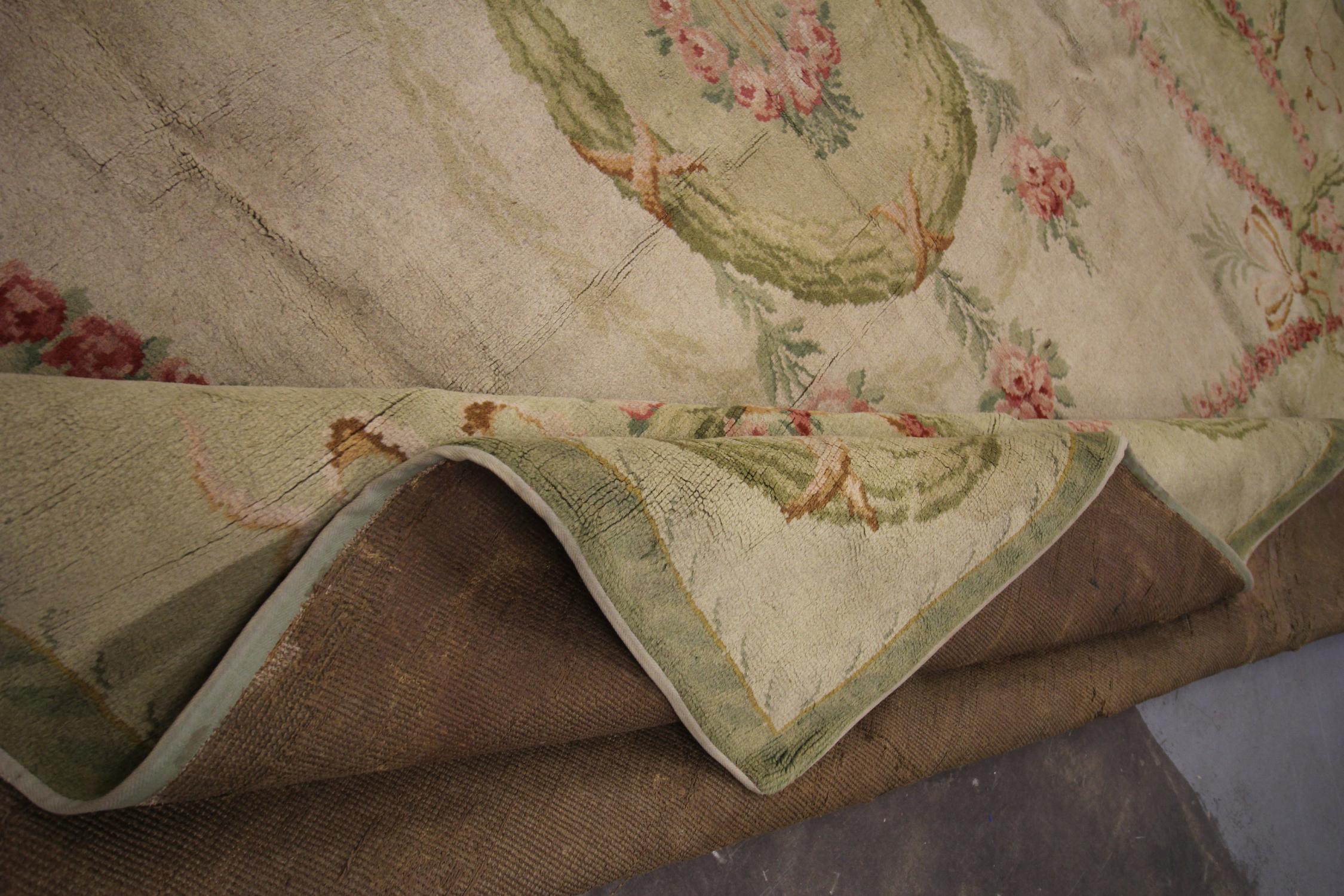 Antique Rugs, French Savonnerie Carpet, Beige Floral Carpet Rug For Sale 3