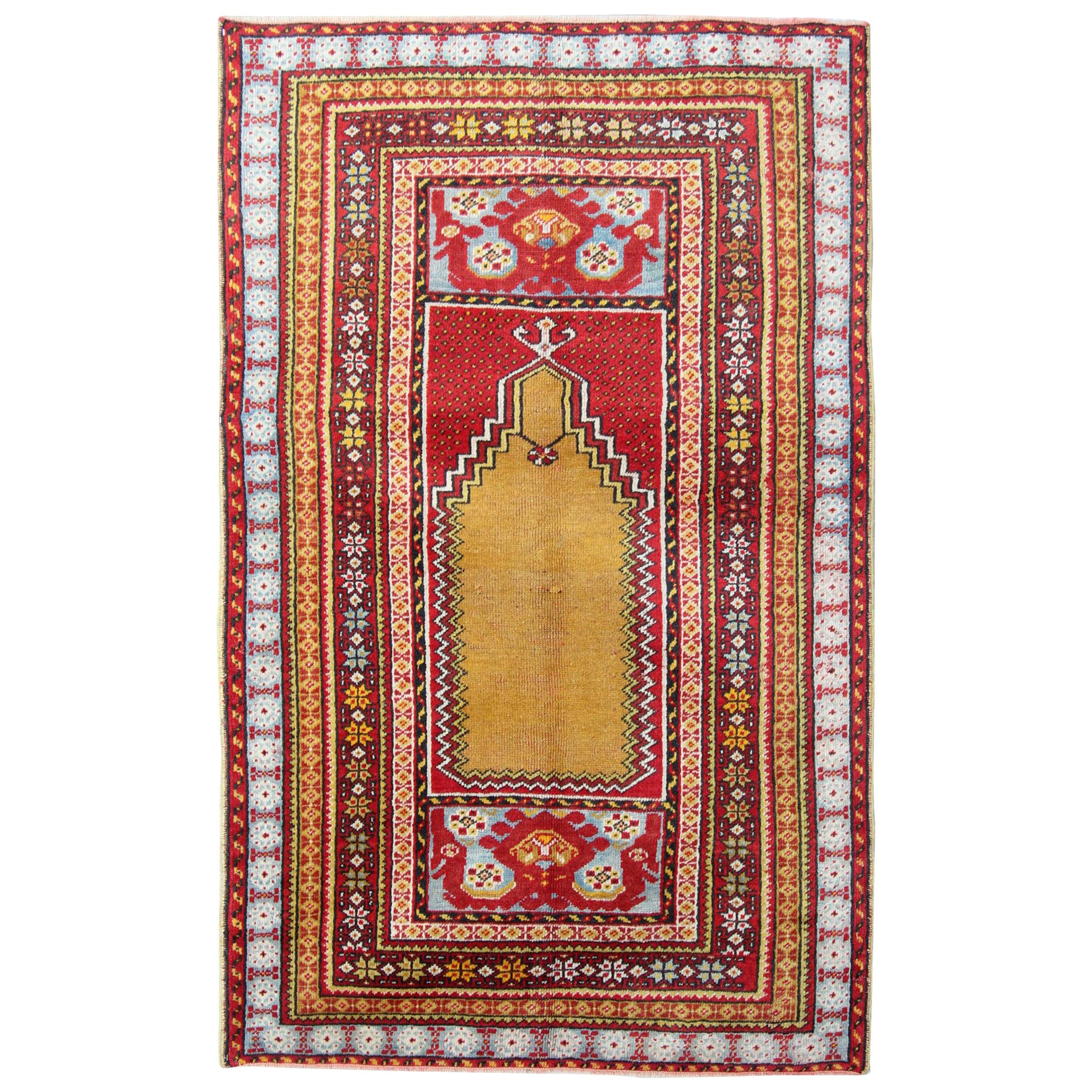 Antique Rugs Handmade Prayer Rug, Turkish Living Room Rug for Sale Home Decor