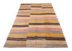 Antique Rugs Handmade Carpet, Wool Kilim Jajim Area Rug, Striped Rug