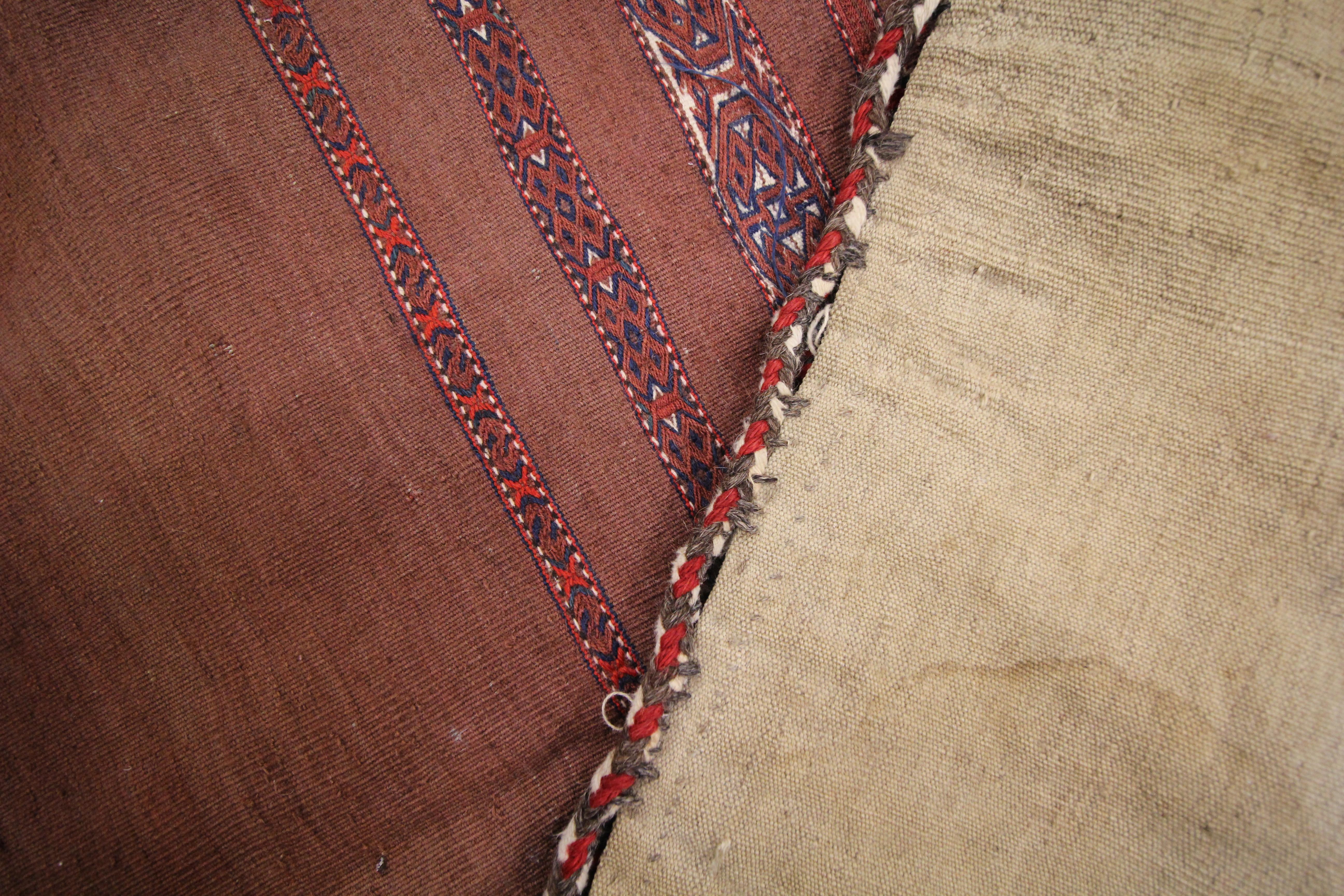 Azerbaijani Antique Rugs Handmade Chuval Textile Rust Wool Oriental Floor Cushion Cover For Sale