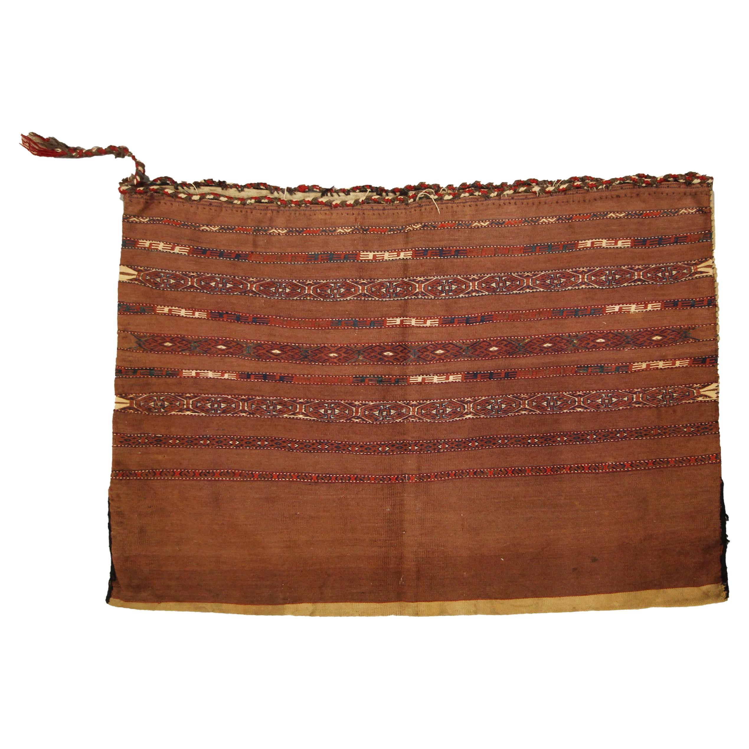 Antique Rugs Handmade Chuval Textile Rust Wool Oriental Floor Cushion Cover