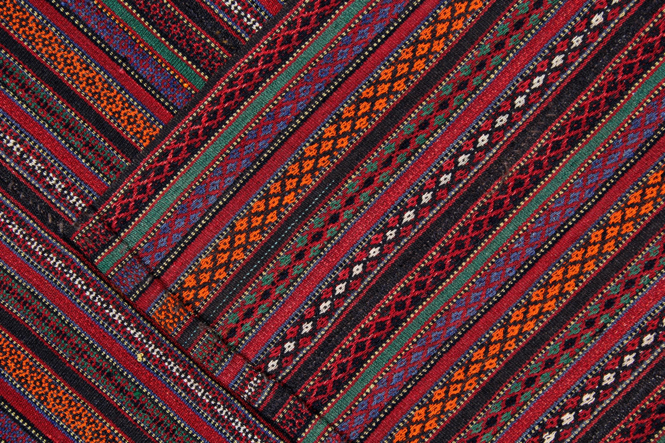 Azerbaijani Antique Rugs Handmade Jajim Tapestry Rug Striped Red Carpet Textile For Sale