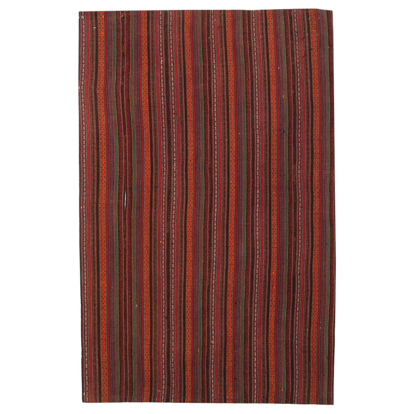 Antique Rugs Handmade Jajim Tapestry Rug Striped Red Carpet Textile