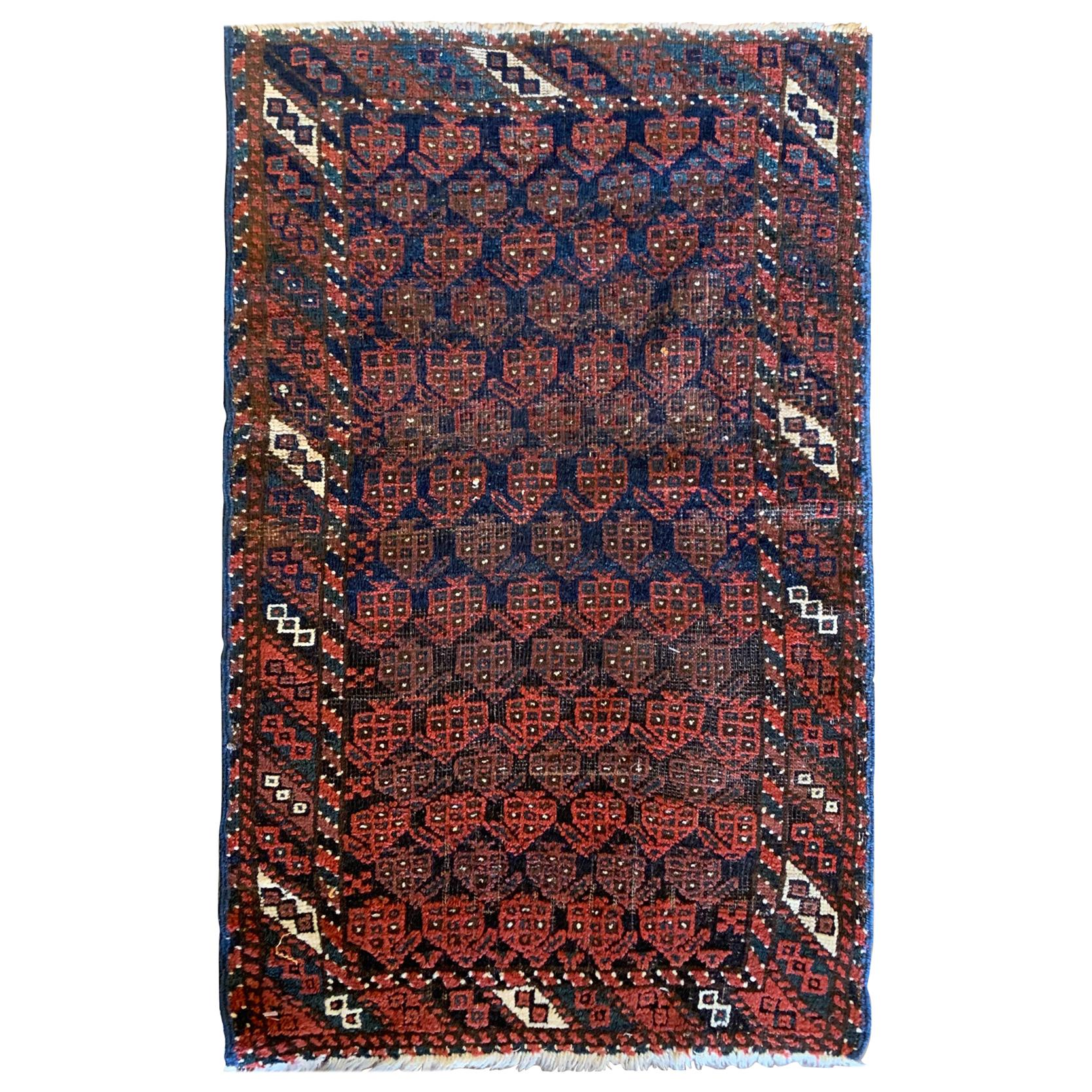 Antique Rugs Handmade Oriental Caucasian Rug, Small Wool Carpet