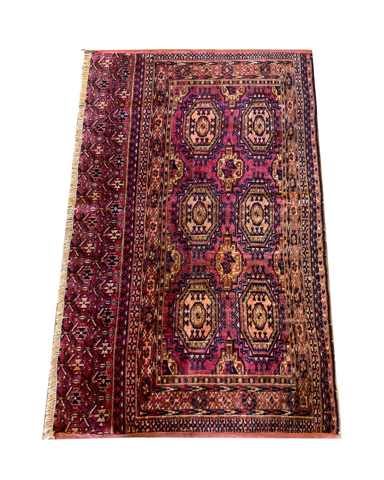 Antike Teppiche Handgefertigter türkischer Teppich aus rosafarbener Seide (Stammeskunst) im Angebot