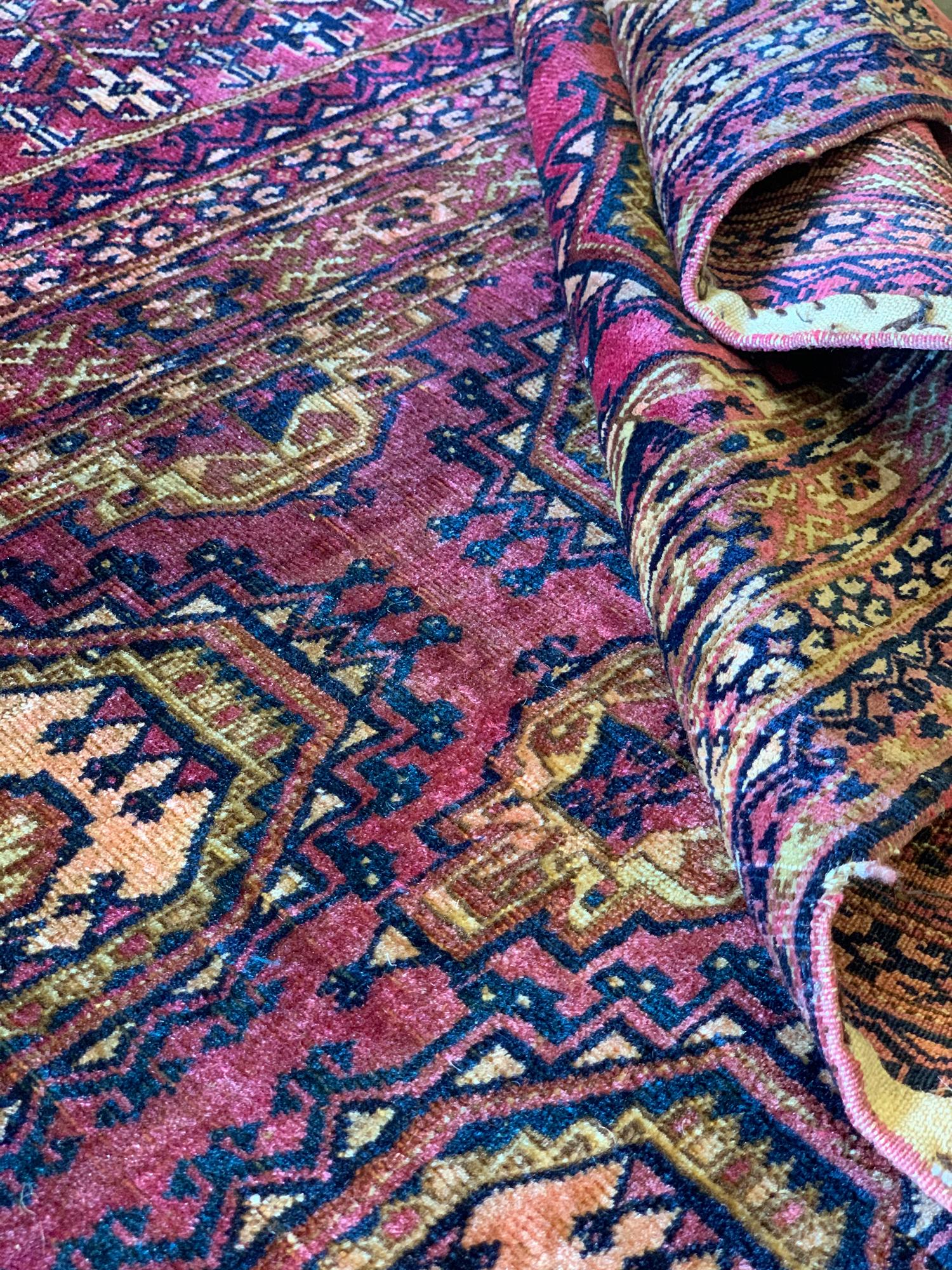 Vegetable Dyed Antique Rugs Handmade Turkmen Carpet Oriental Pink Silk Area Rug For Sale