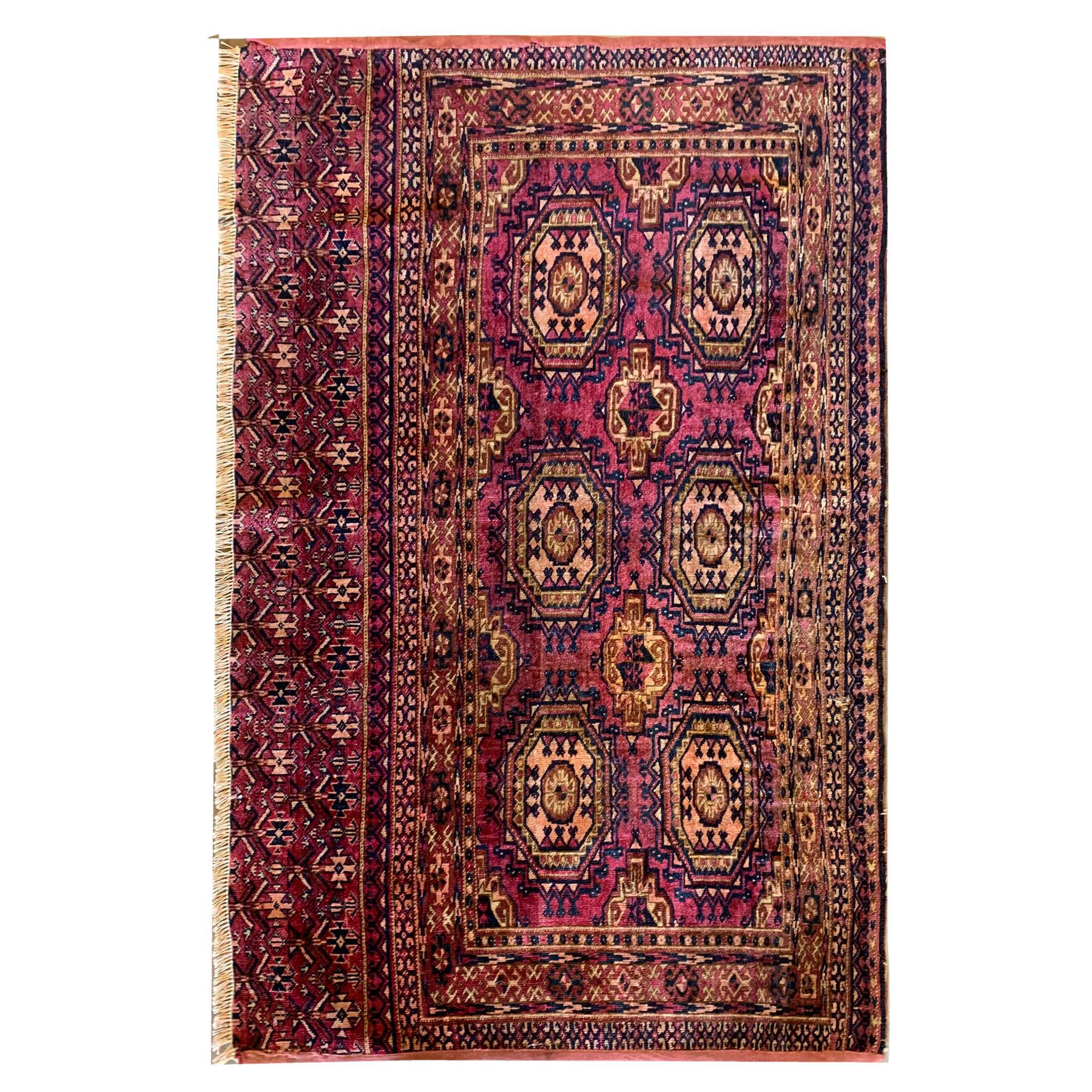 Antique Rugs Handmade Turkmen Carpet Oriental Pink Silk Area Rug For Sale