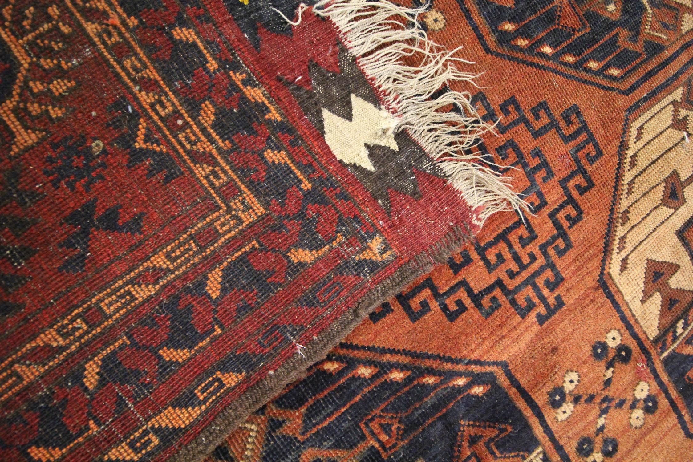 Antique Rugs Handwoven Ersari Turkmen Carpet Brown Wool Area Rug 4