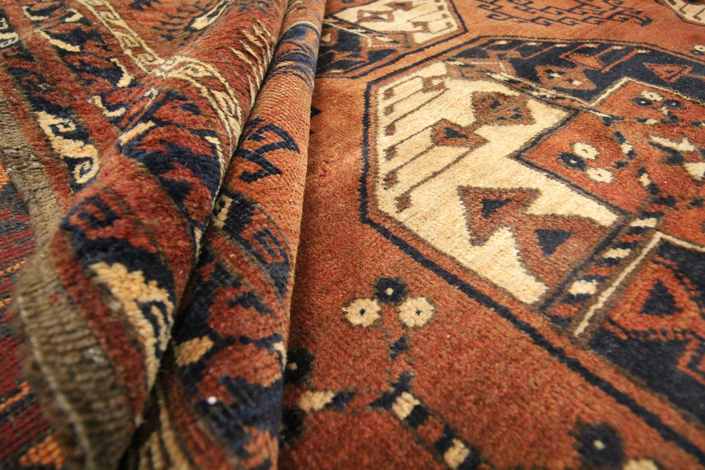 Antique Rugs Handwoven Ersari Turkmen Carpet Brown Wool Area Rug 5