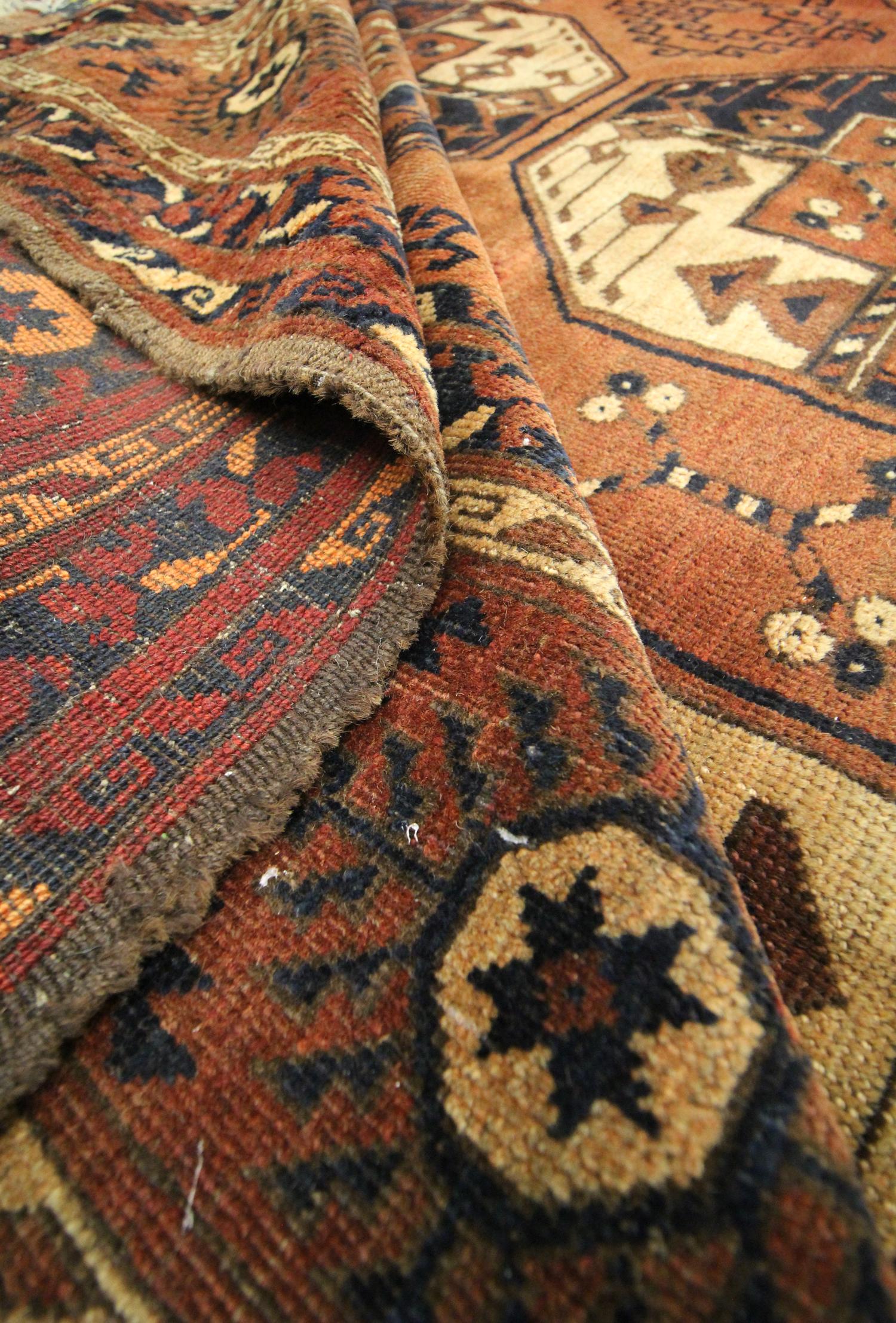 Antique Rugs Handwoven Ersari Turkmen Carpet Brown Wool Area Rug 6