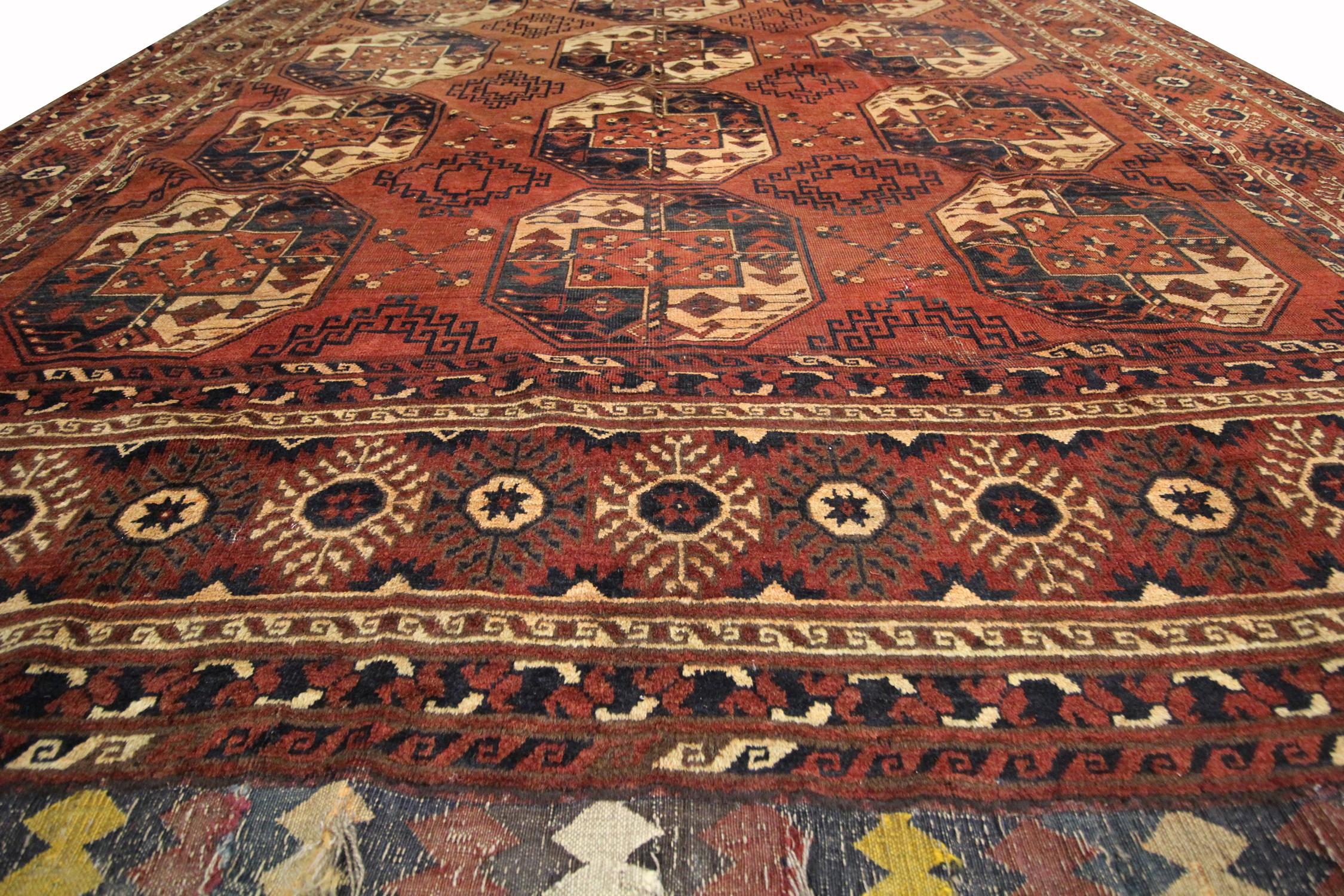 Vegetable Dyed Antique Rugs Handwoven Ersari Turkmen Carpet Brown Wool Area Rug
