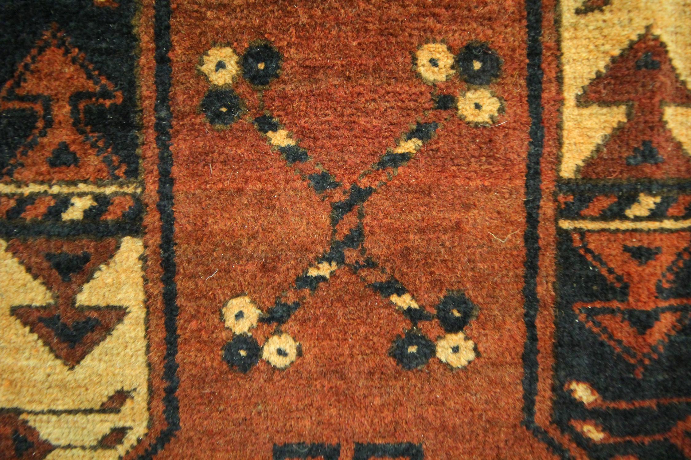 Mid-20th Century Antique Rugs Handwoven Ersari Turkmen Carpet Brown Wool Area Rug