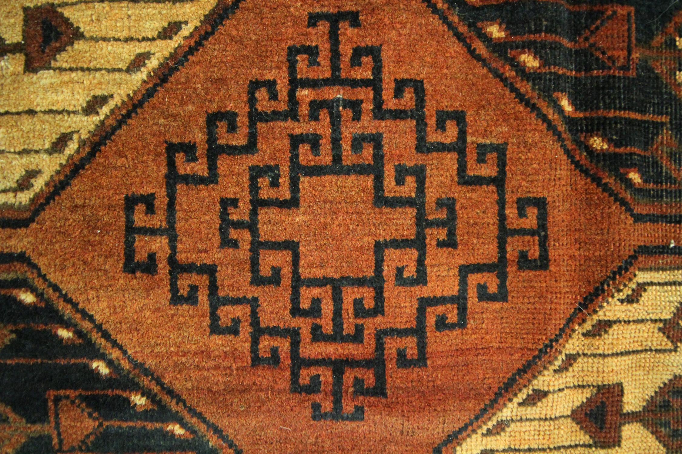 Antique Rugs Handwoven Ersari Turkmen Carpet Brown Wool Area Rug 1