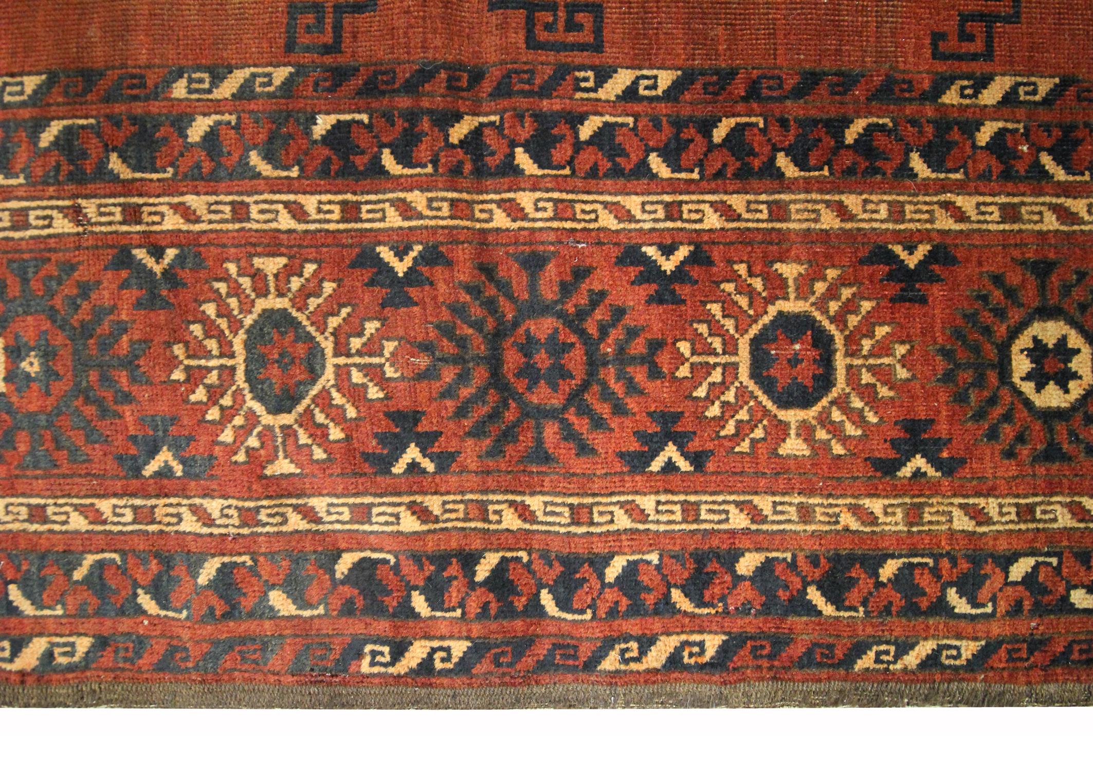 Antique Rugs Handwoven Ersari Turkmen Carpet Brown Wool Area Rug 2
