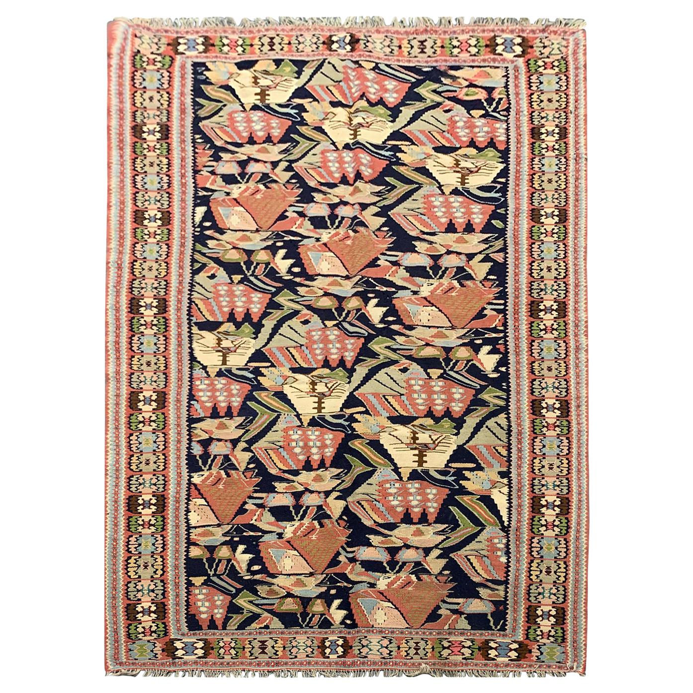 Antique Rugs Handwoven Oriental Kilim Rug Geometric Carpet