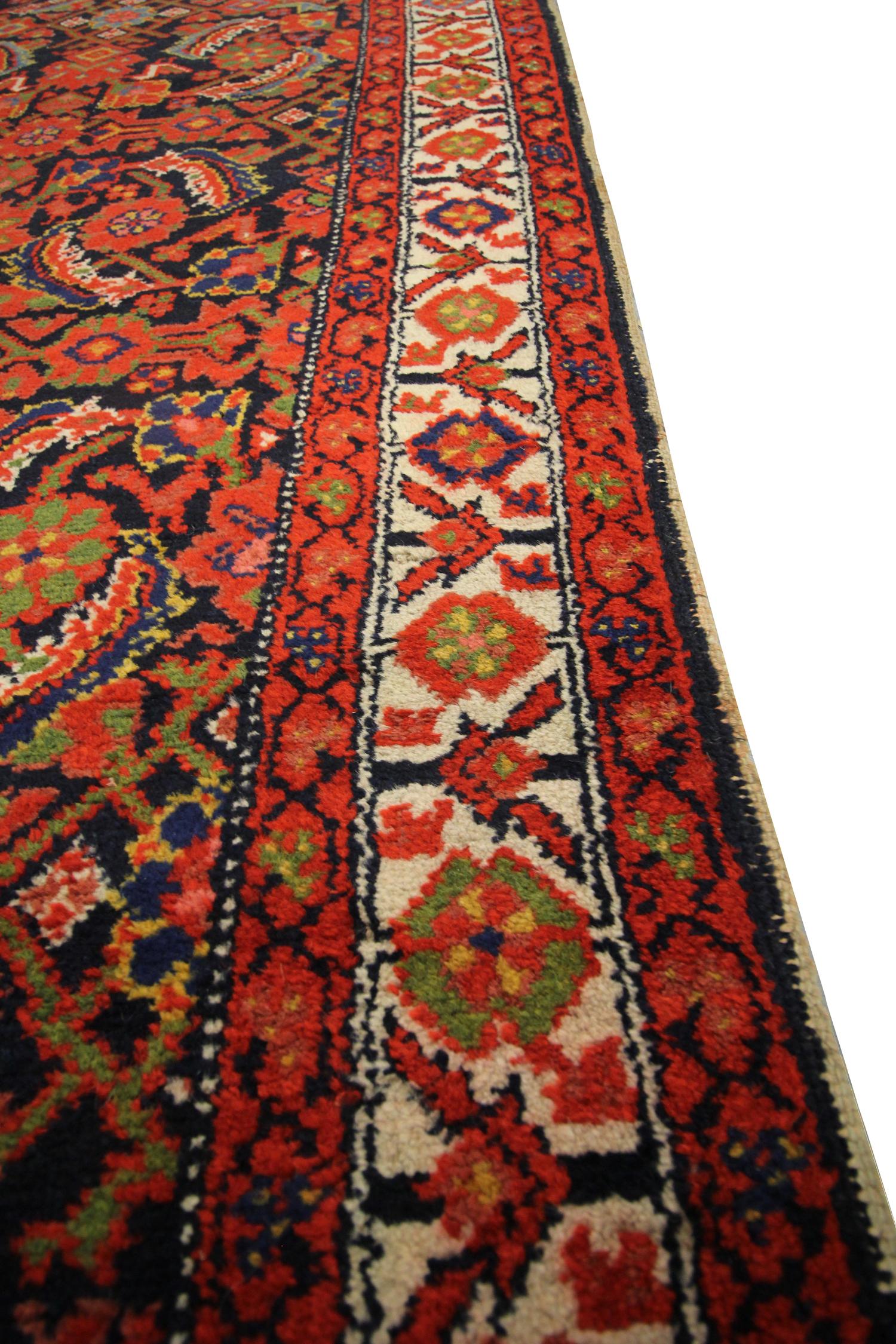 Antique Rugs Handwoven Oriental Wool Orange Red Traditional Carpet For Sale 4