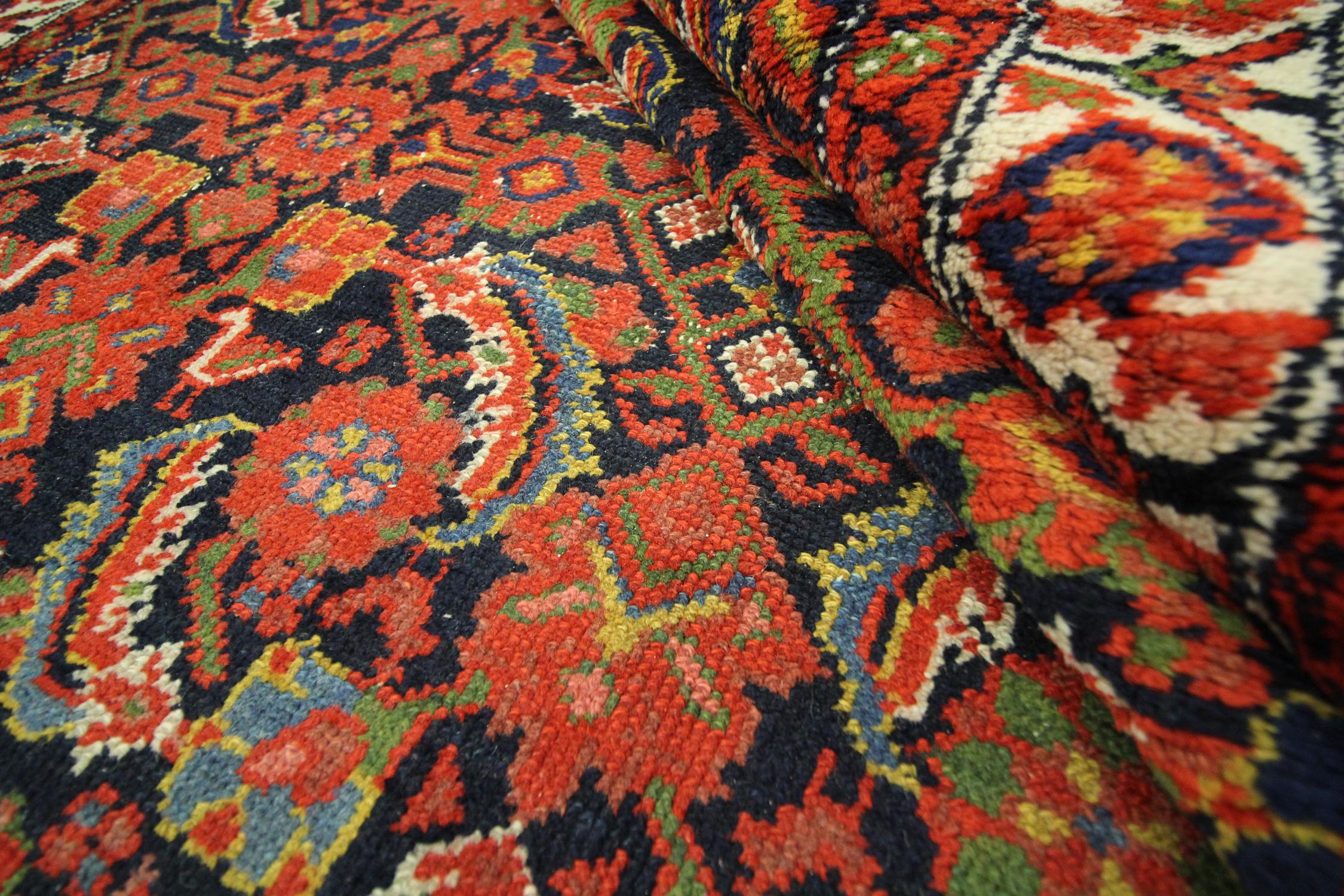 Antique Rugs Handwoven Oriental Wool Orange Red Traditional Carpet For Sale 5