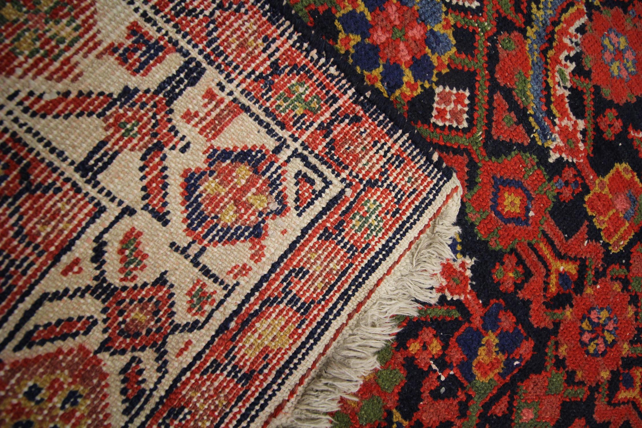 Antique Rugs Handwoven Oriental Wool Orange Red Traditional Carpet For Sale 7