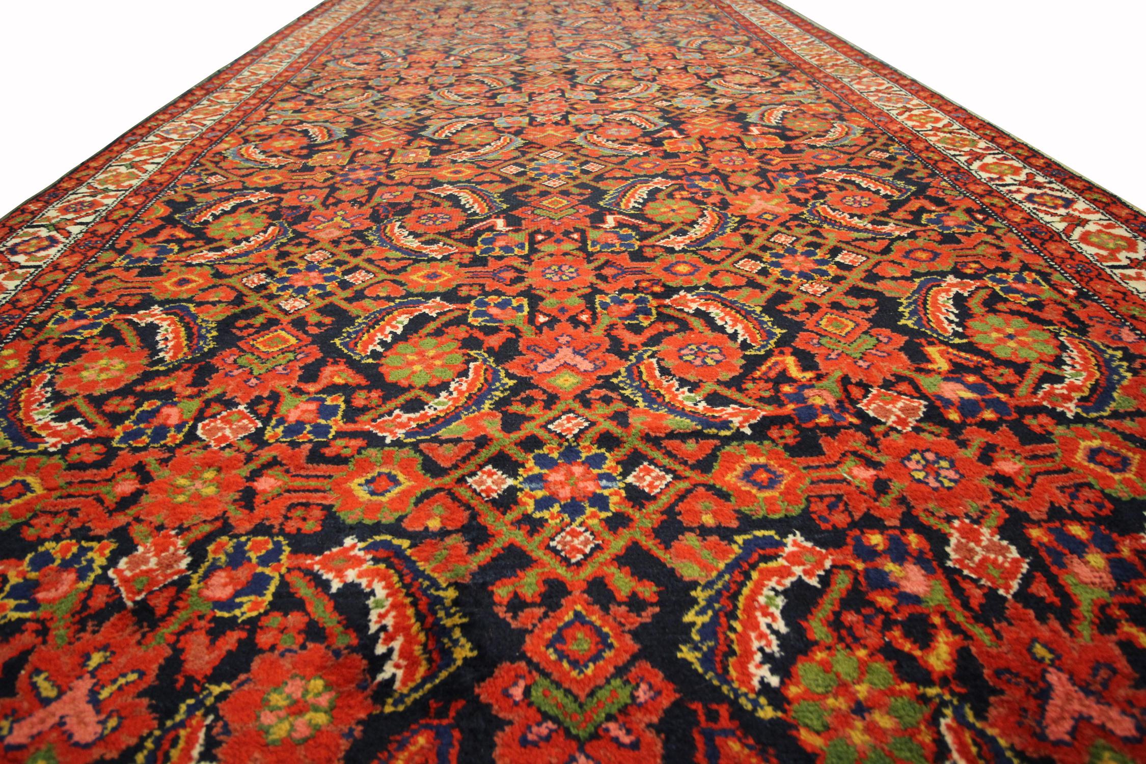 Mid-Century Modern Antique Rugs Handwoven Oriental Wool Orange Red Traditional Carpet For Sale