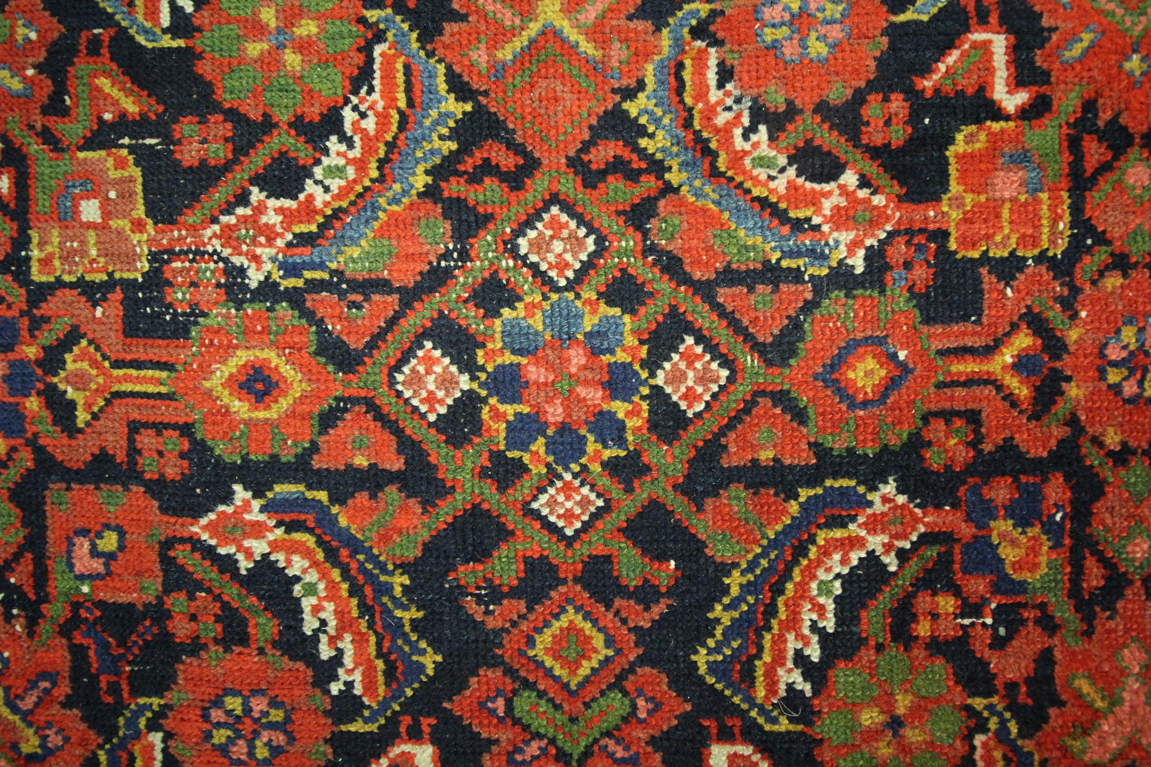 Woven Antique Rugs Handwoven Oriental Wool Orange Red Traditional Carpet For Sale