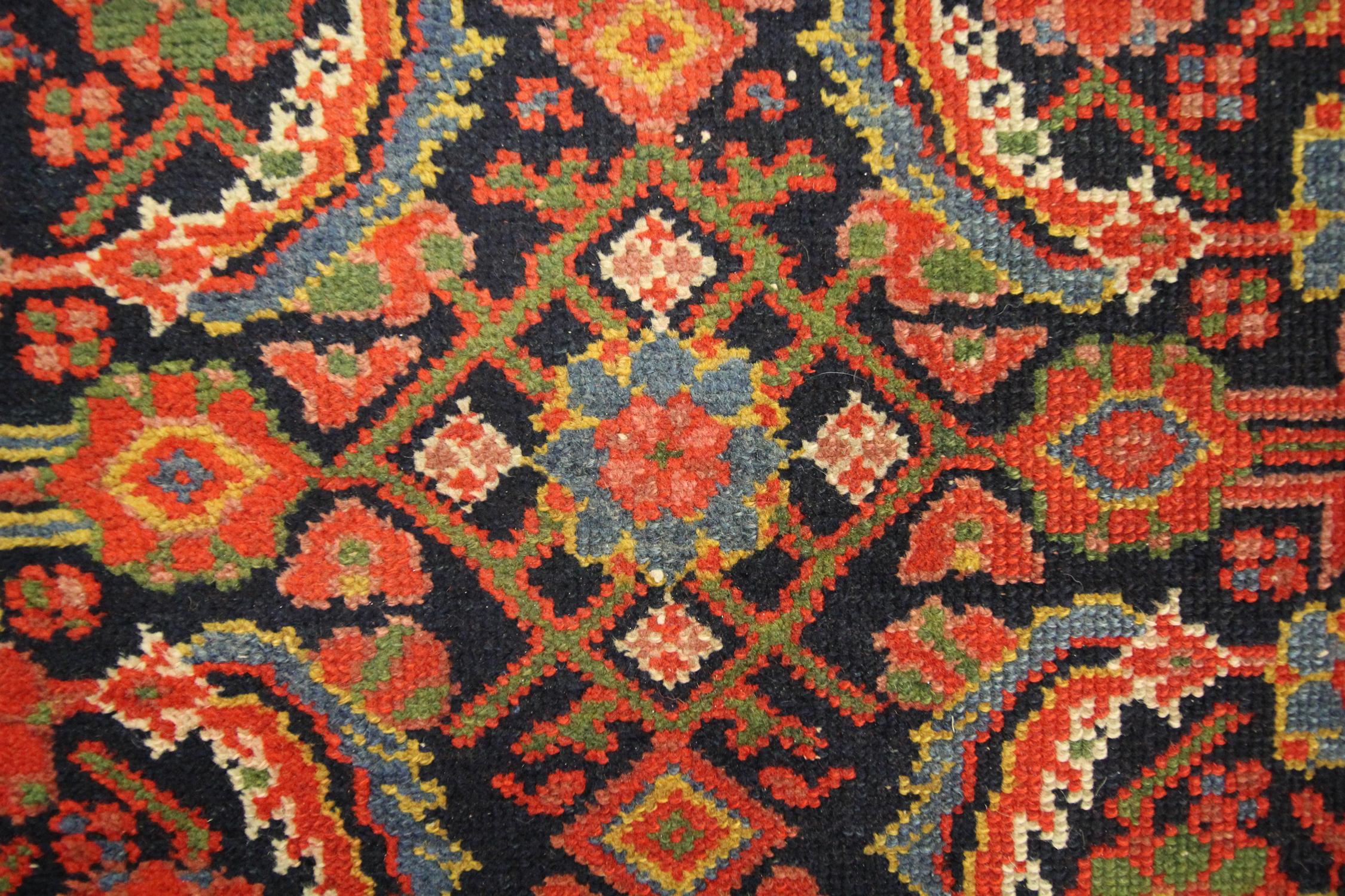 Late 19th Century Antique Rugs Handwoven Oriental Wool Orange Red Traditional Carpet For Sale